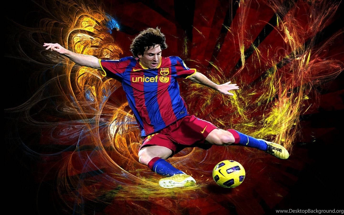 Lionel Messi ay nagpapakawala ng kanyang malakas na sipa upang makaiskor ng goal Wallpaper