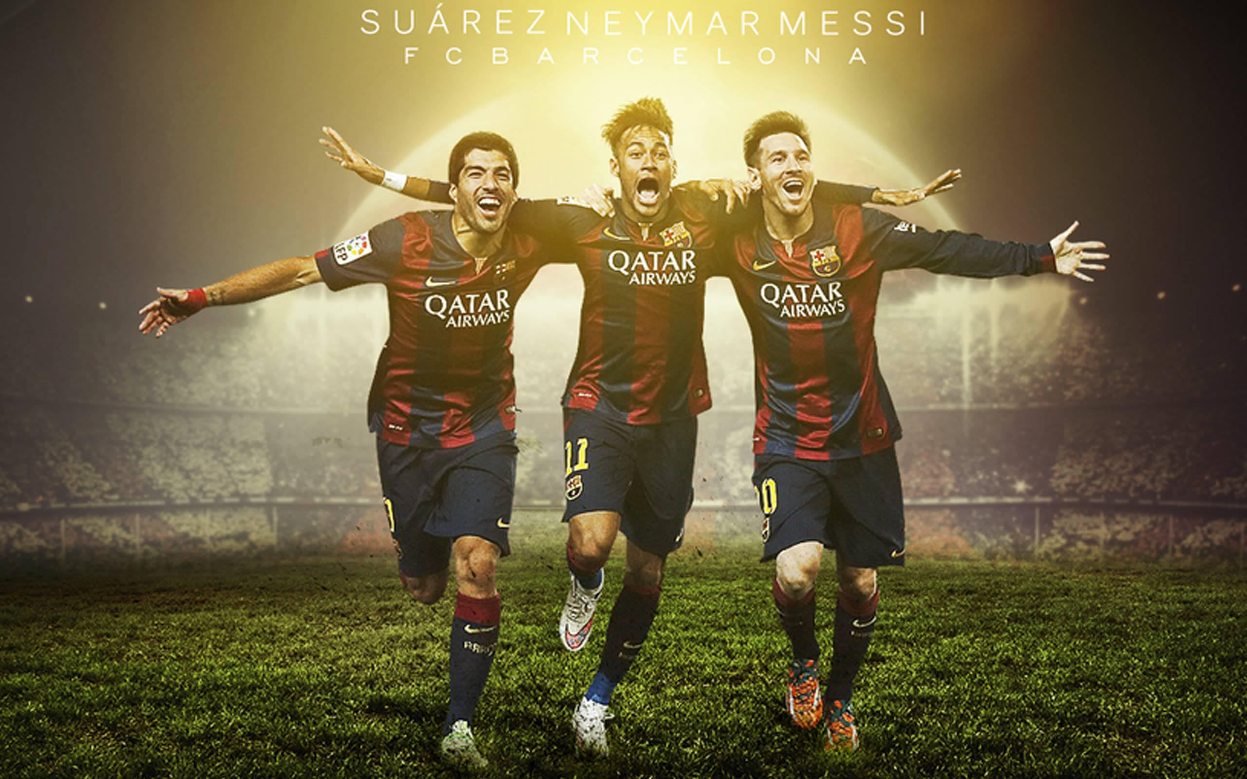 Lionel Messi, Luis Suarez at Neymar Jr. ng FC Barcelona sa Isang Laban Wallpaper