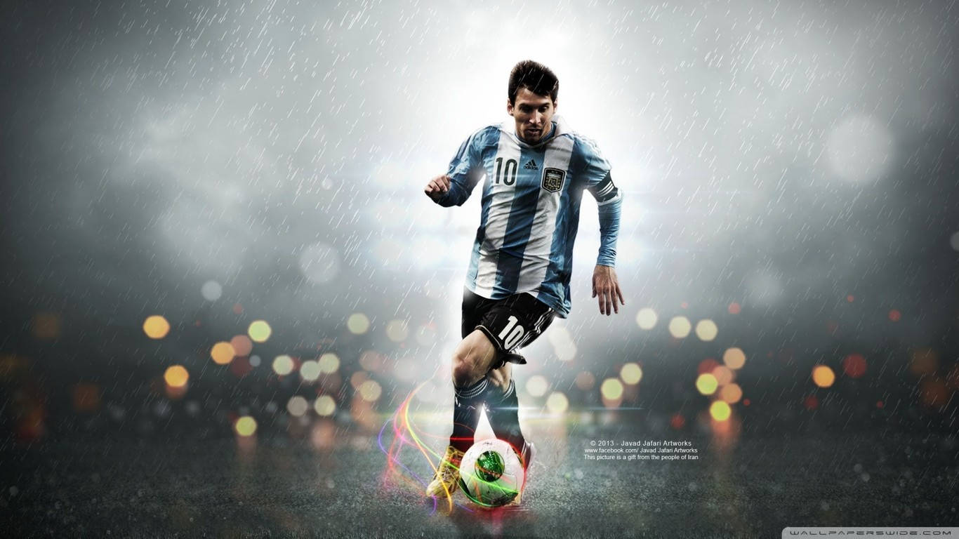Lionel Messi na nagda-dribble sa ulan Wallpaper