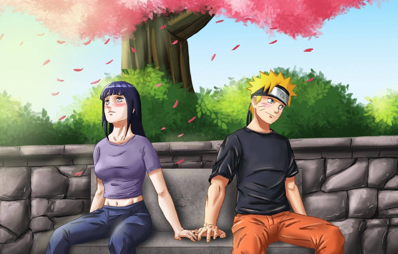Live Naruto at Hinata sa Ilalim ng Cherry Blossoms Wallpaper