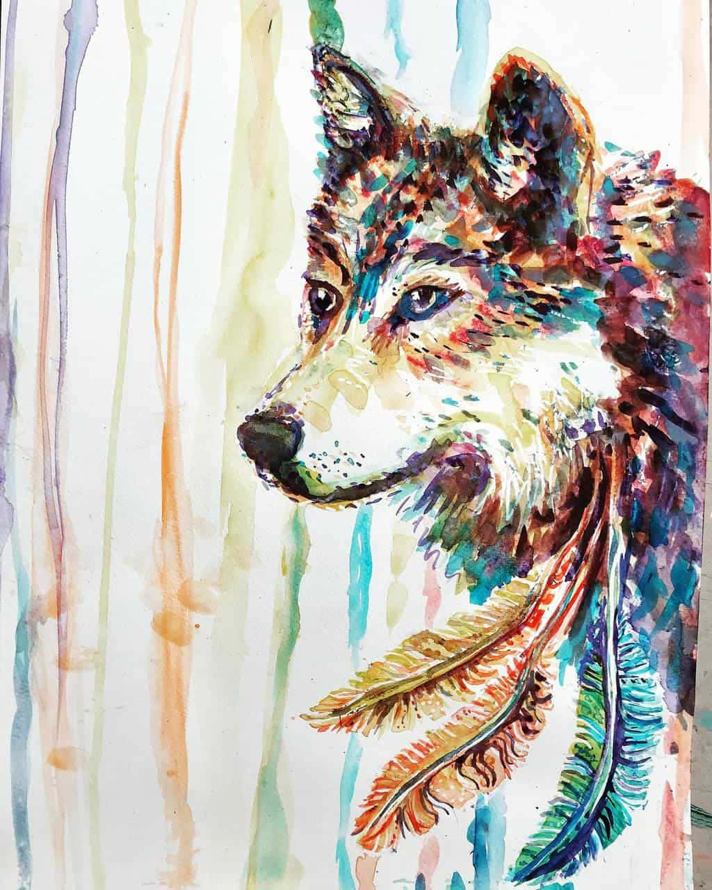 Lobo na May Balangaw na May mga Balahibo Wallpaper