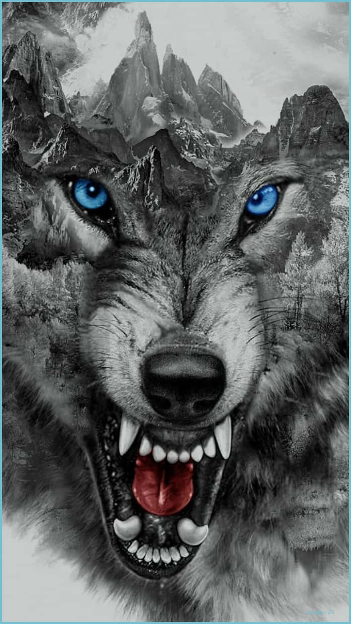 Lobo na Nagngangalit na may Matingkad na Asul na Mata Wallpaper