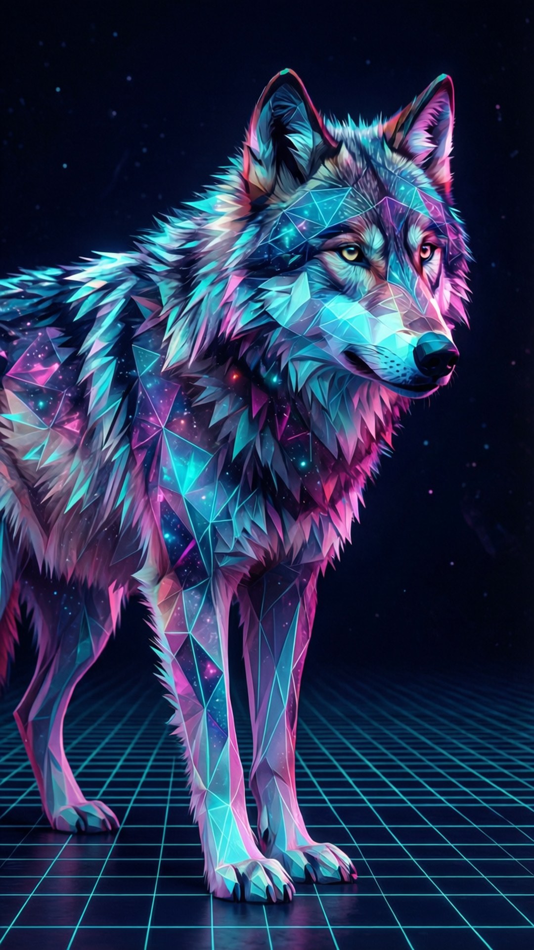 Lobo Neon na Geometrico Wallpaper
