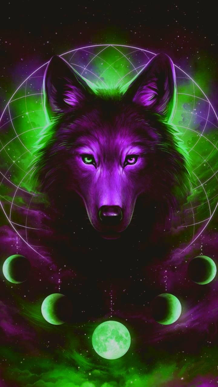 Lobo ng Galaxy na Lila at Berde Wallpaper
