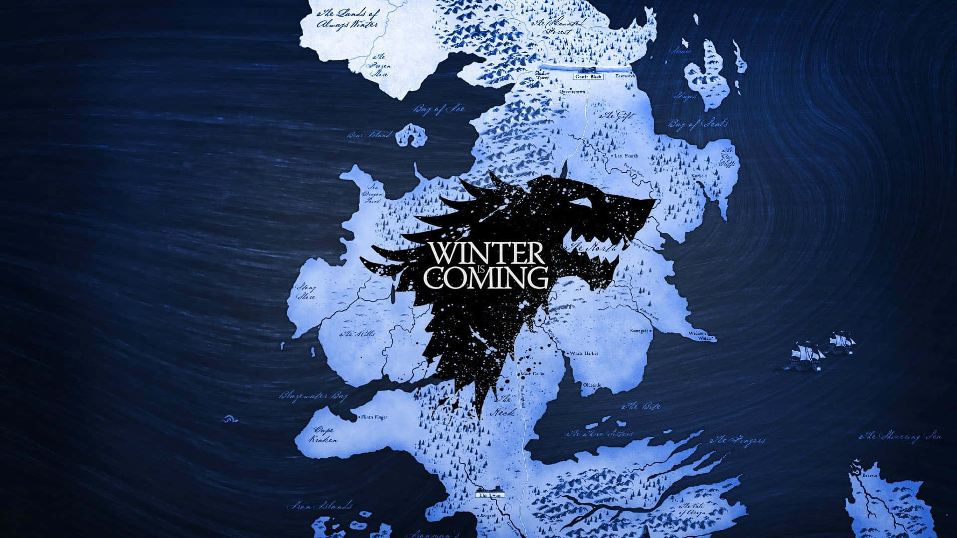 Lobo ng House Stark Asul na Mapa ng Westeros Wallpaper