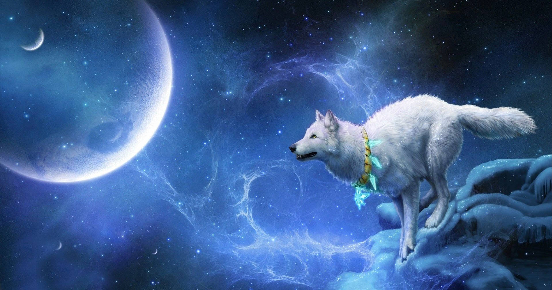 Lobo ng Kalawakan Tumatakbo Patungo sa Buwan Wallpaper