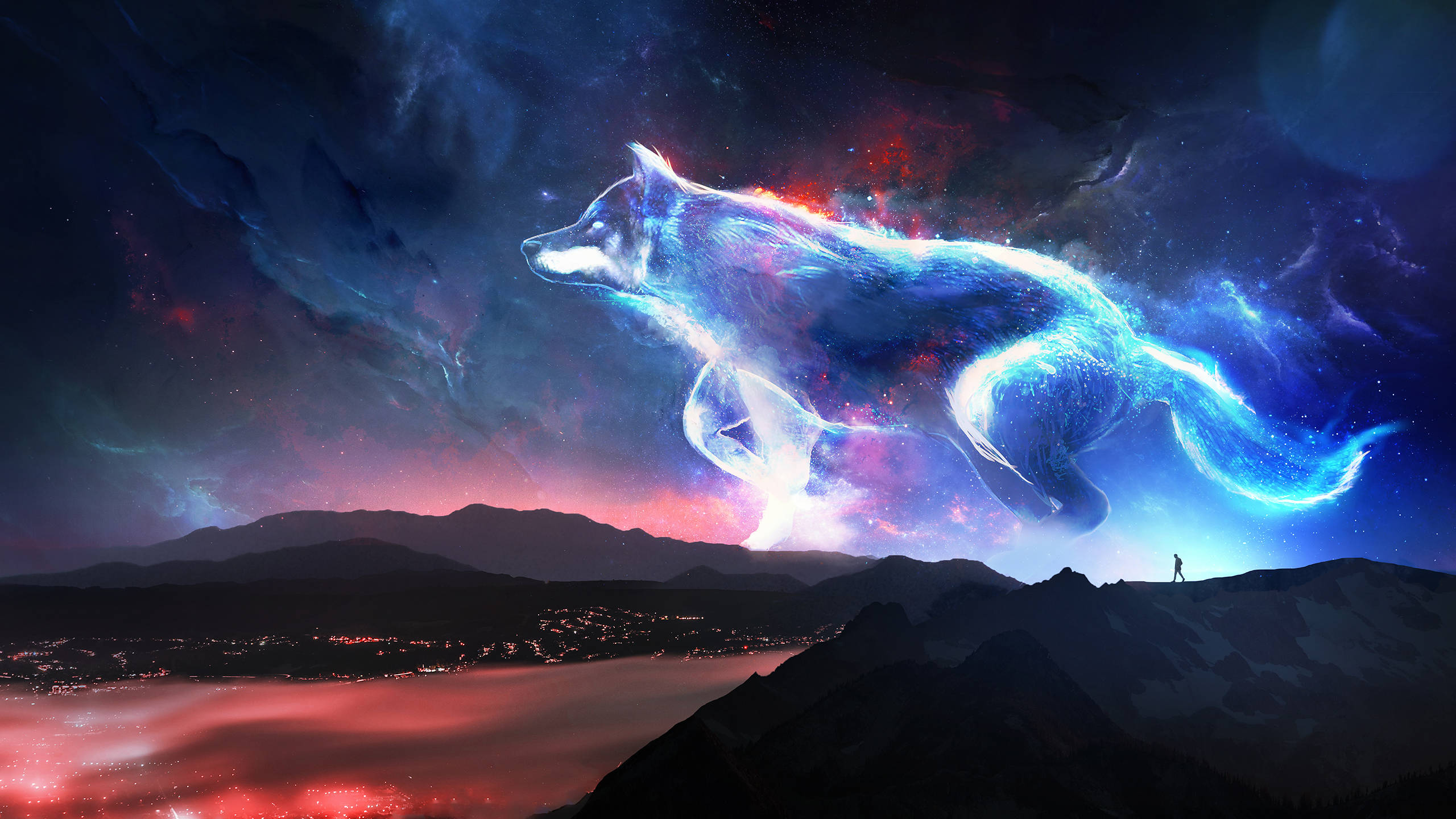 Lobo ng Kalawakan sa Kalangitan ng Nebula Wallpaper