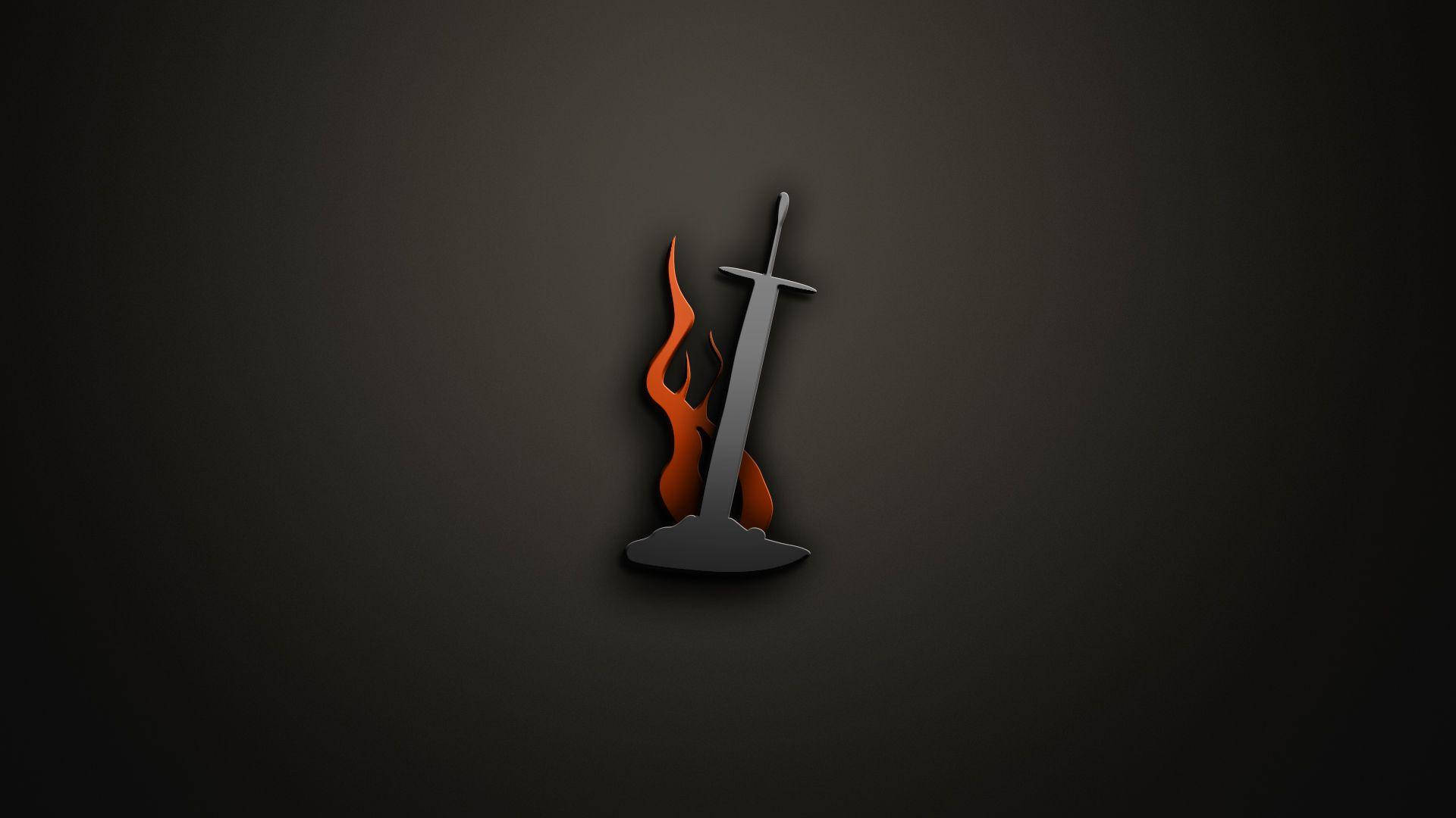 Logo ng Gaming na may Nakatusok na Nag-aapoy na Espada Wallpaper