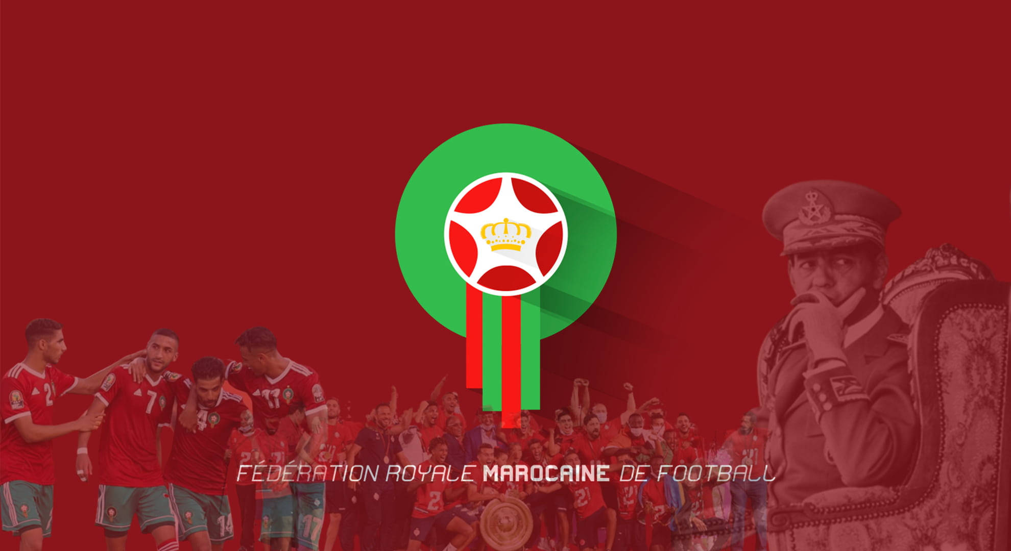 Logo ng Pambansang Koponan ng Football ng Morocco na May Pulang Aesthetic Wallpaper