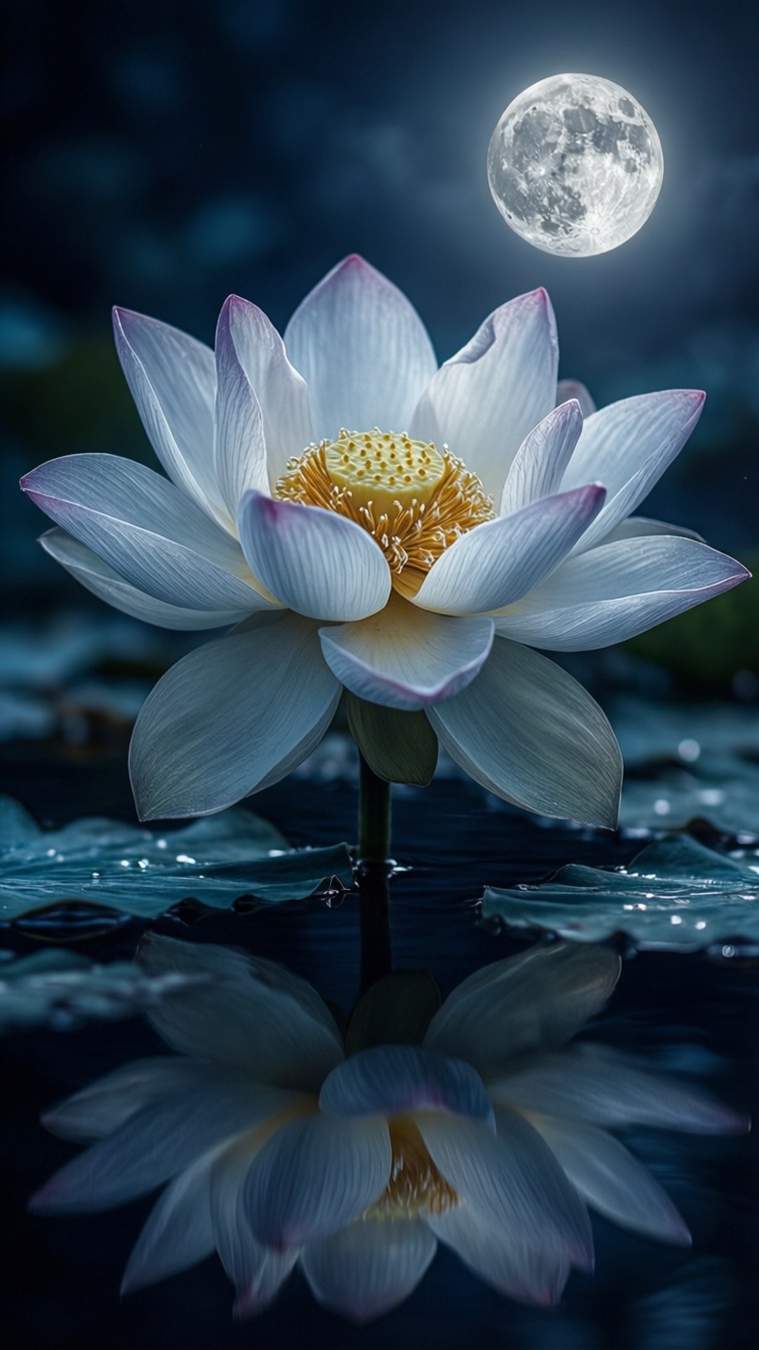 Lotus sa Ilaw ng Buwan Wallpaper