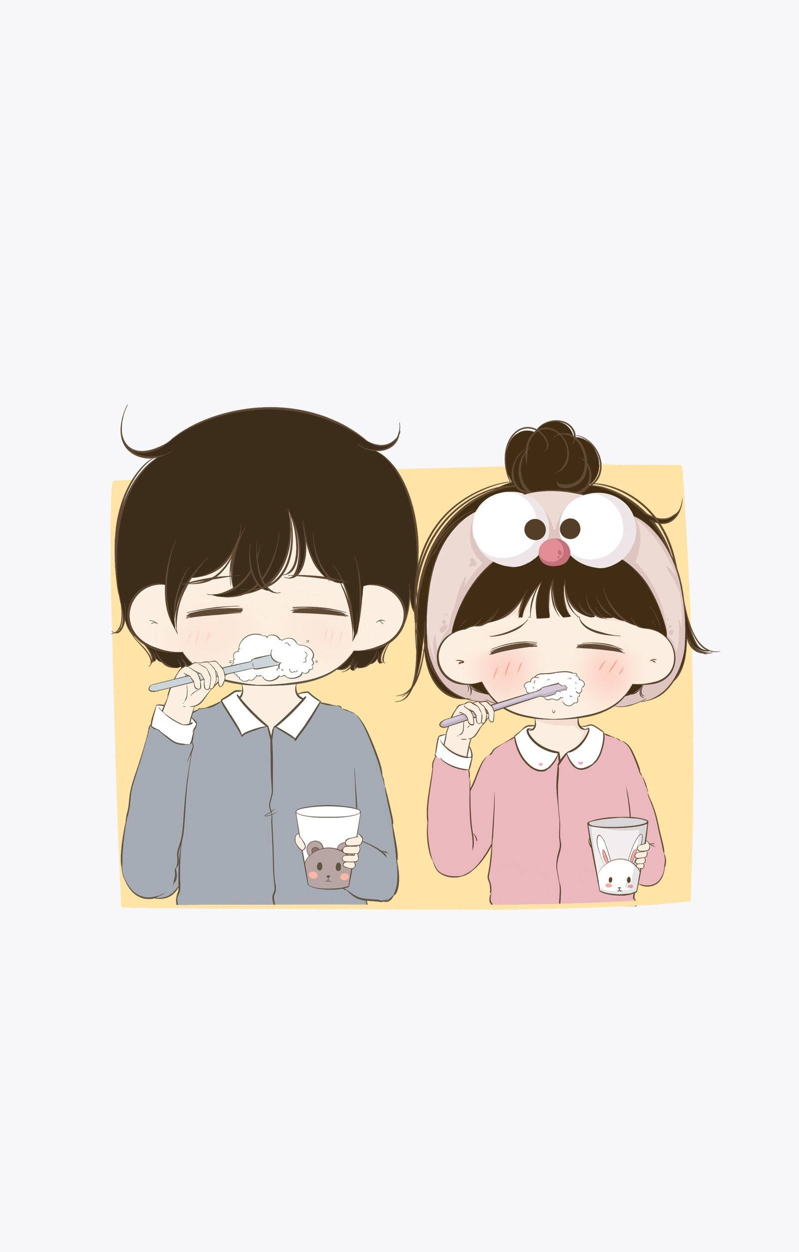 Love Cartoon Pagsisipilyo Wallpaper