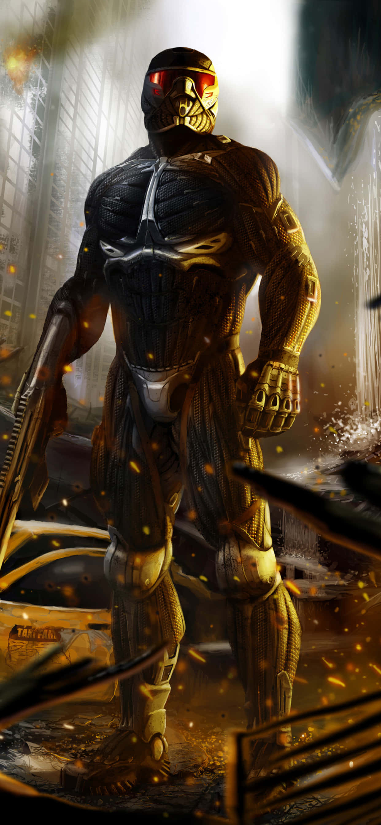 Lubog ka sa biswal na nakakabigha na mundo ng laro ng Crysis Warhead gamit ang bagong iPhone Xs Max Wallpaper