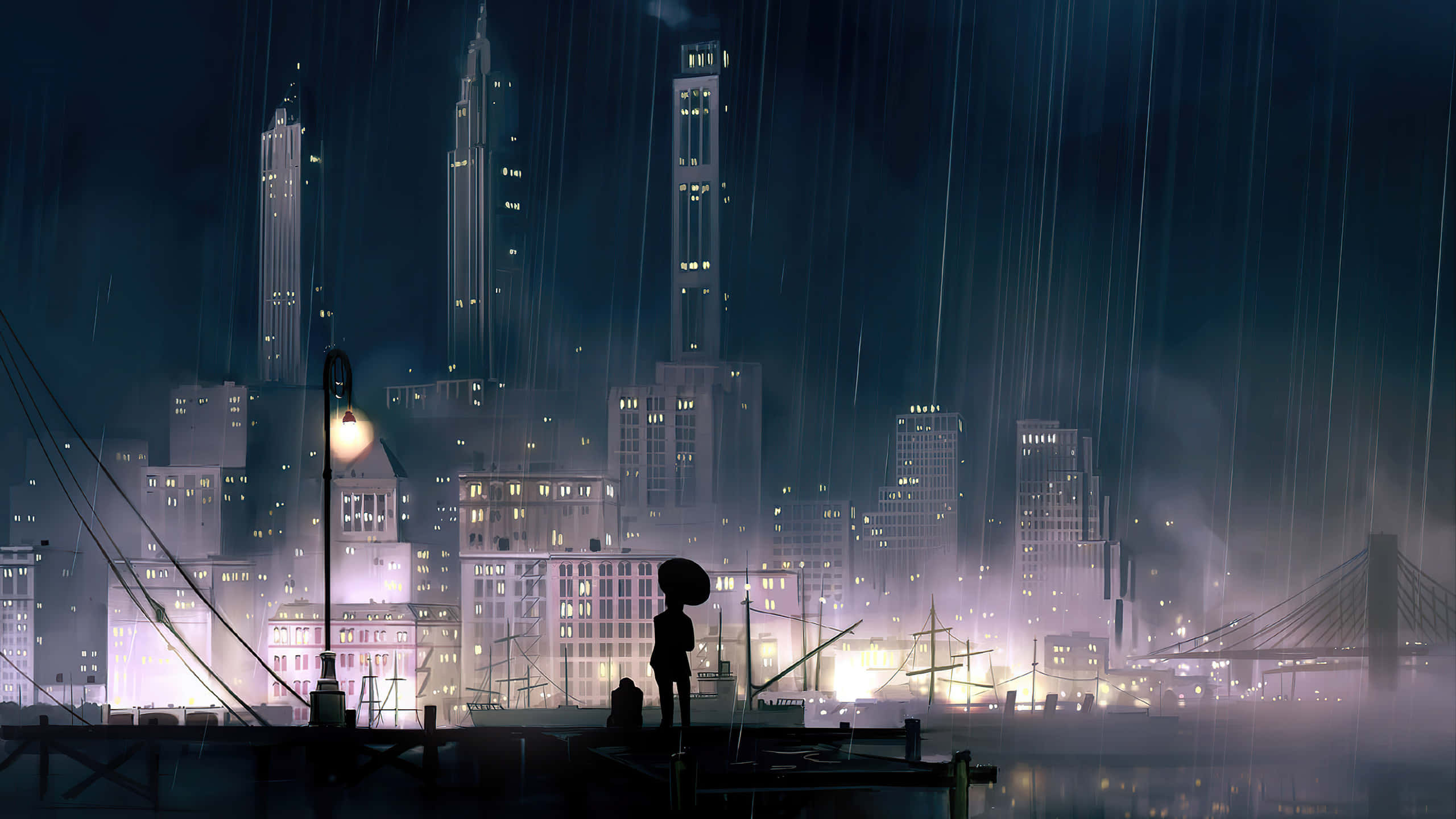 Lubog sa ganda ng Anime City! Wallpaper