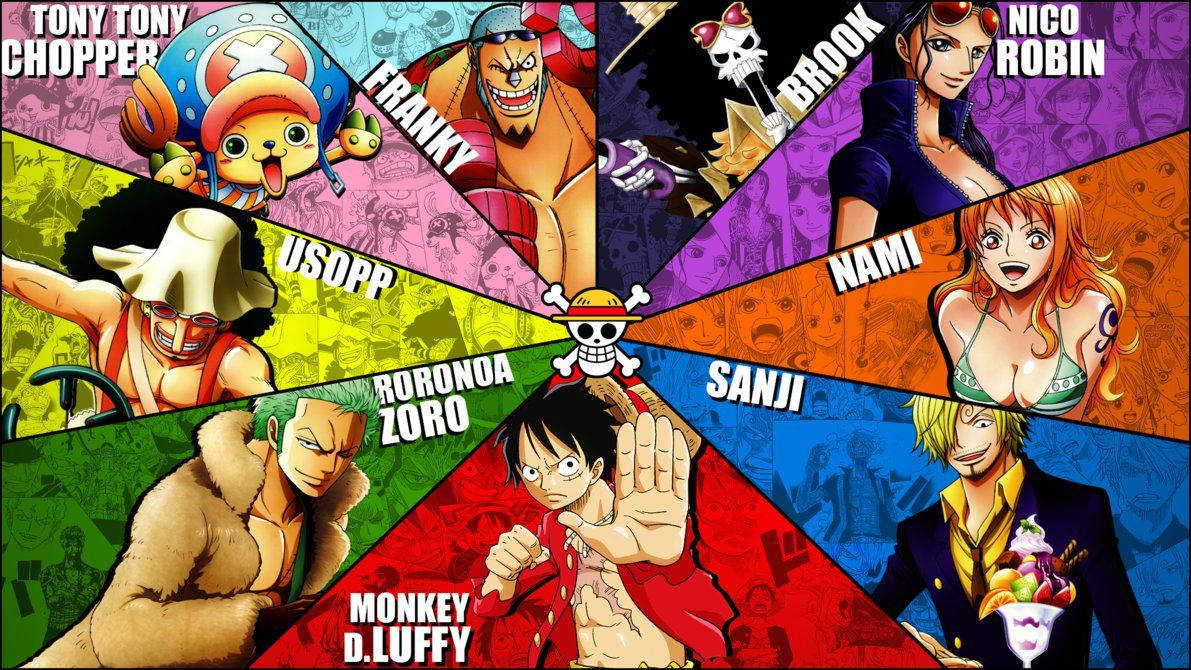Luffy at ang kanyang tripulasyon, naglalayag sa isang epikong pakikipagsapalaran. Wallpaper