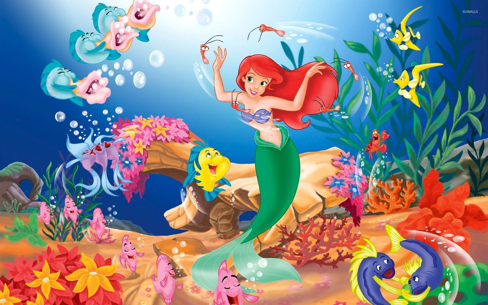 Lumangoy at Maglaro kasama si Ariel, Flounder at Sebastian Wallpaper