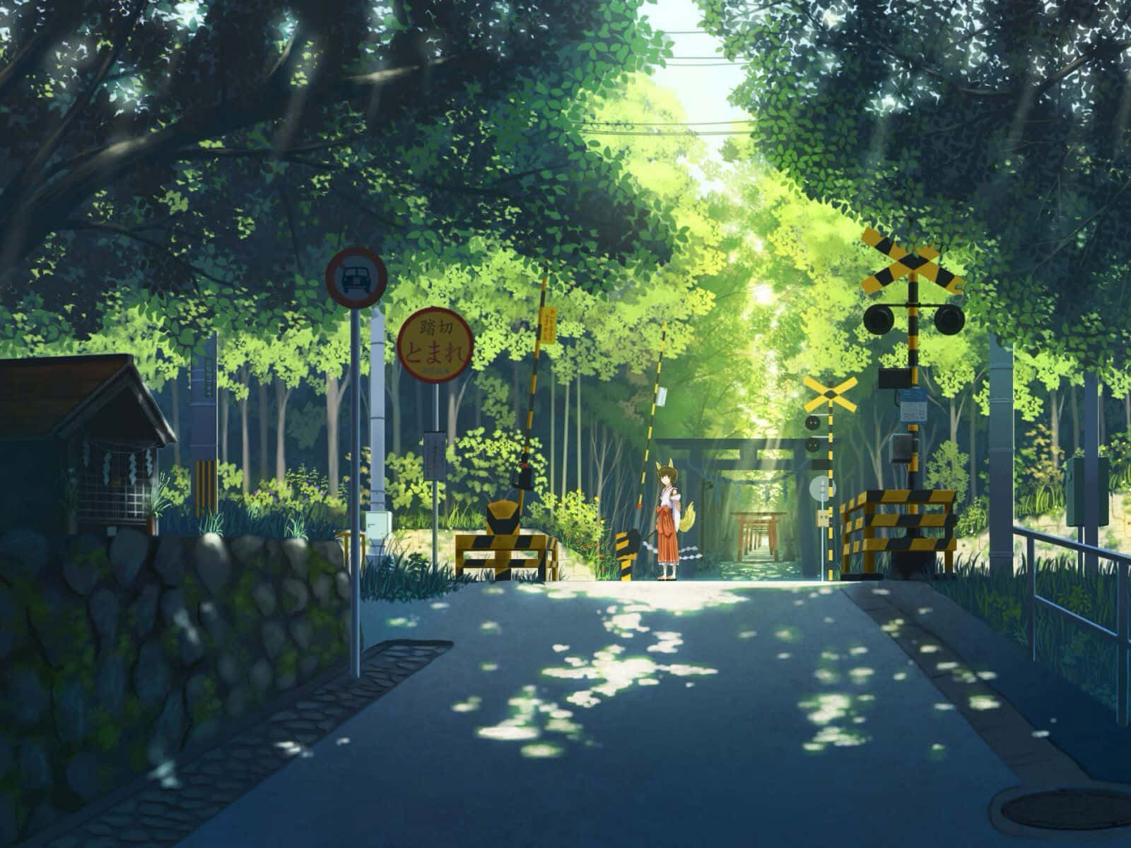 Luntiang Anime na Kalye ng Hapon Wallpaper
