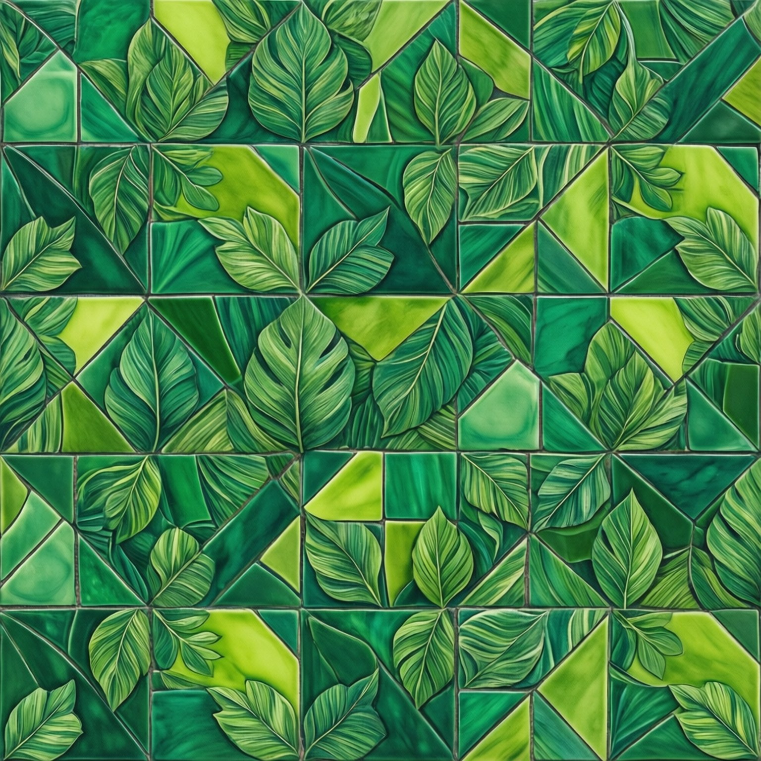 Luntiang Geometric na Dahon Wallpaper