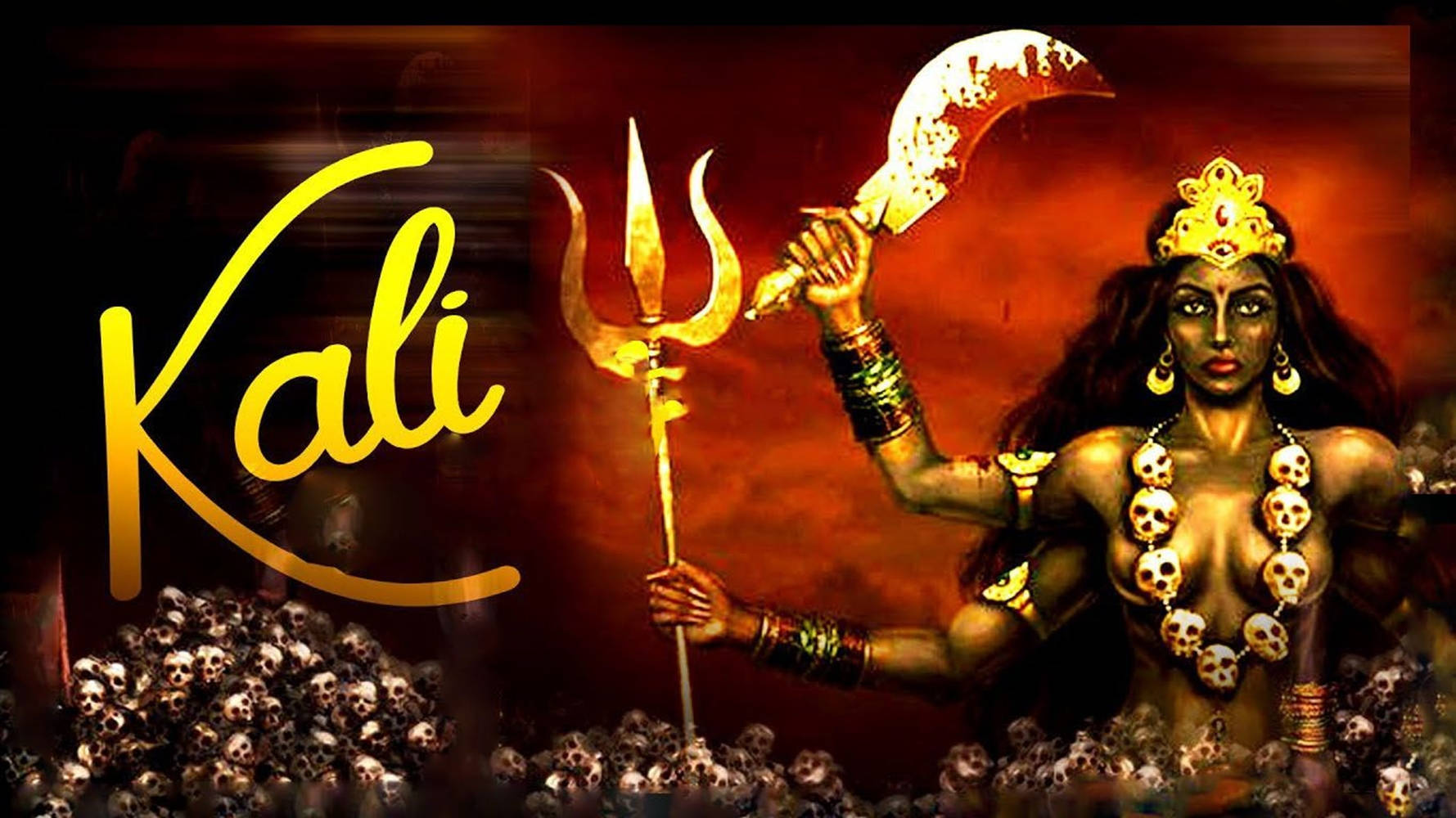 Maa Kali Red Aesthetic na May Madugong Talim Wallpaper