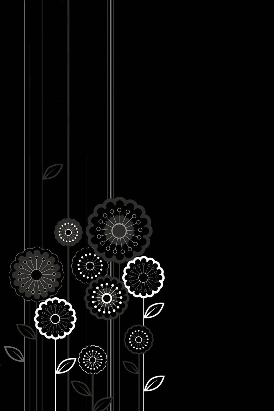 Madilim na Android Cartoon Disenyong Bulaklak Wallpaper