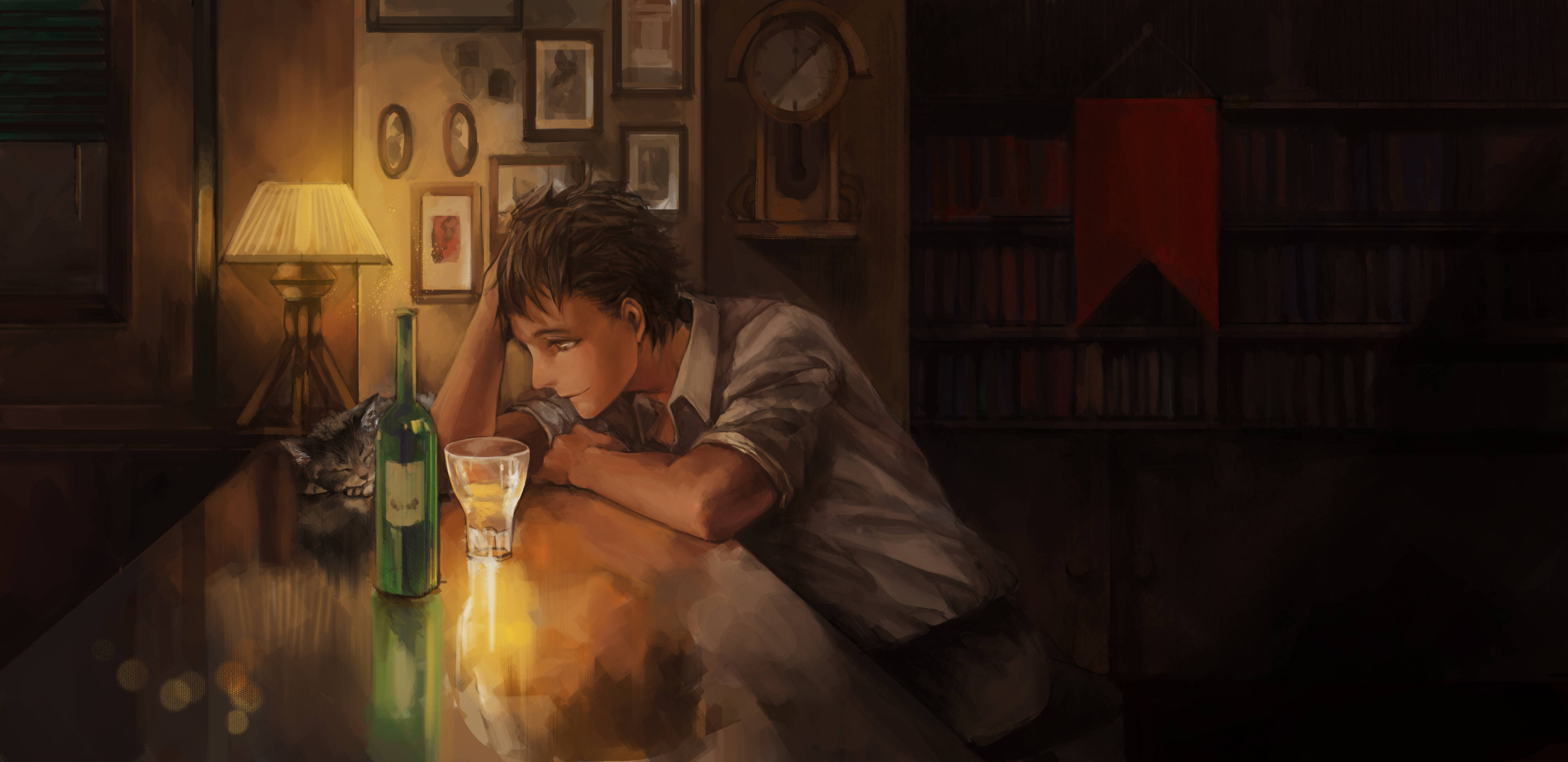 Madilim na Anime na Lalaking Umiinom Wallpaper