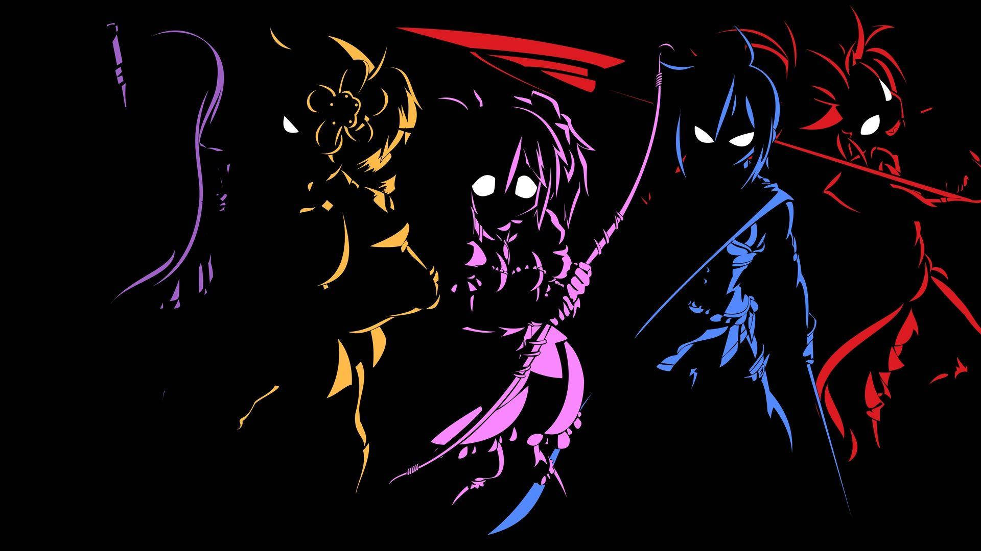 Madilim na Anime na Makukulay na Silweta ng mga Karakter Wallpaper
