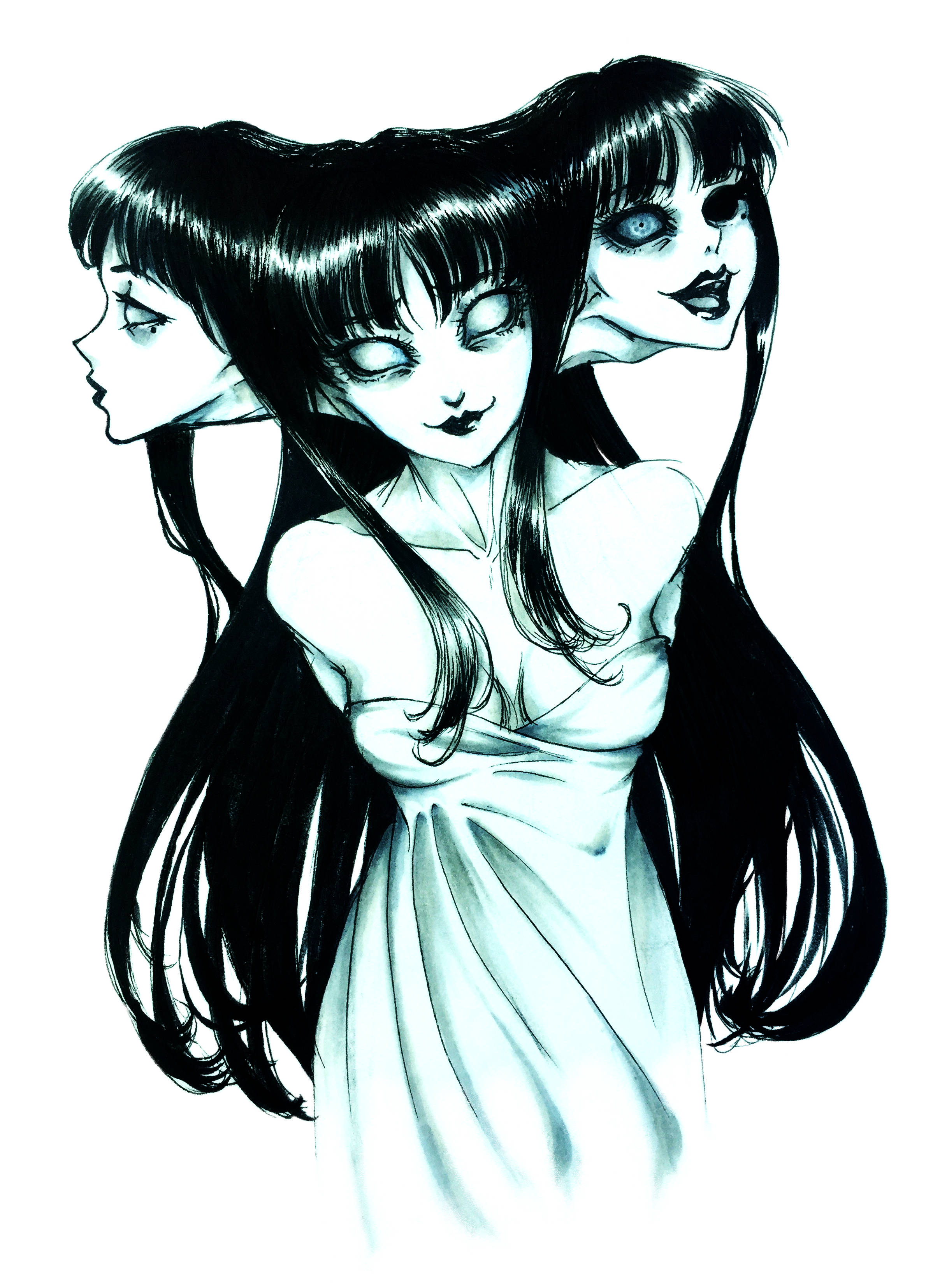 Madilim na Anime na Tatlong-Ulong Tomie Wallpaper