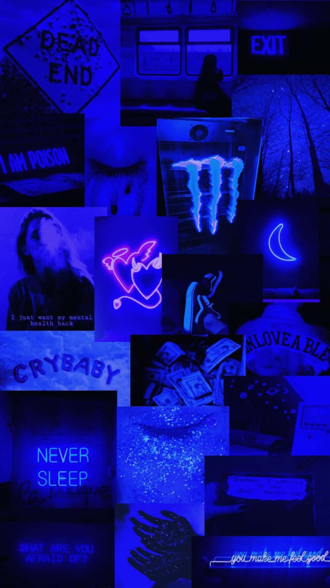 Madilim na Asul na Aesthetic na Background na Portrait Collage Wallpaper