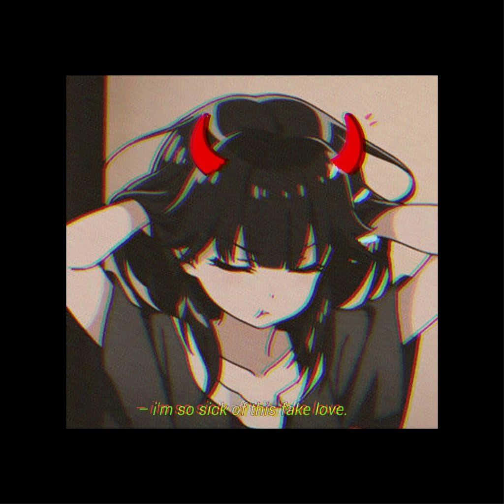 Madilim na Estetikang Anime na Babae na May Sungay ng Demonyo Wallpaper