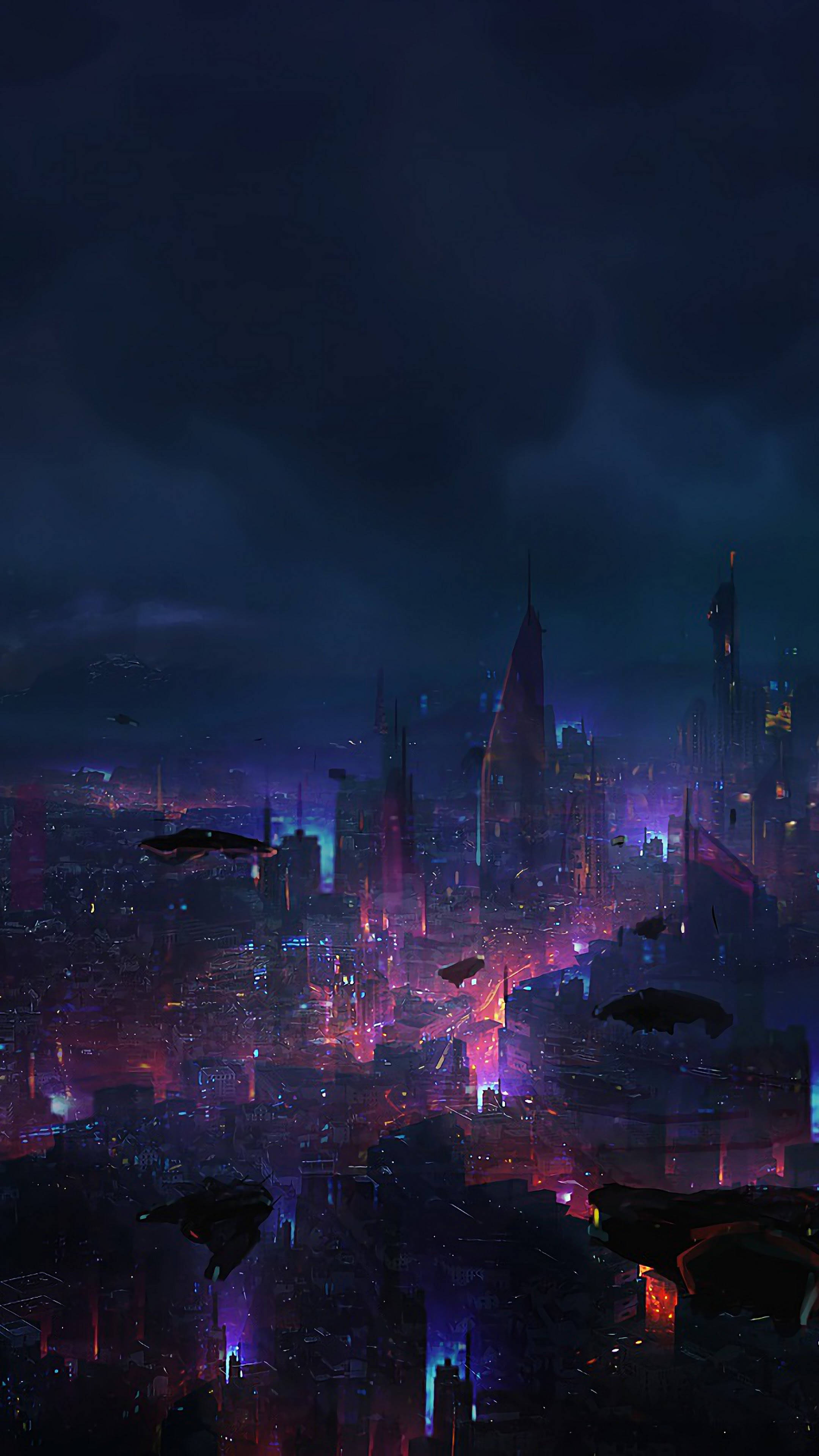 Madilim na Futuristic Cityscape Cyberpunk iPhone X Wallpaper