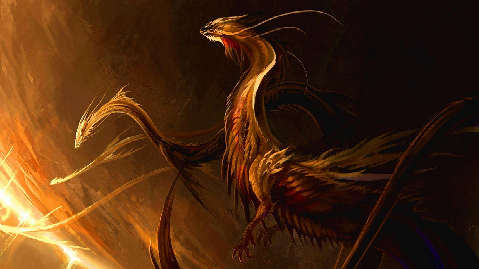 Madilim na Gintong Hapones na Dragon PC Wallpaper