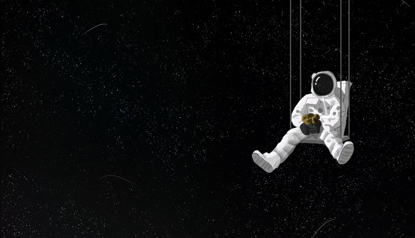 Madilim na Laptop na Nakabitin na Astronaut Wallpaper