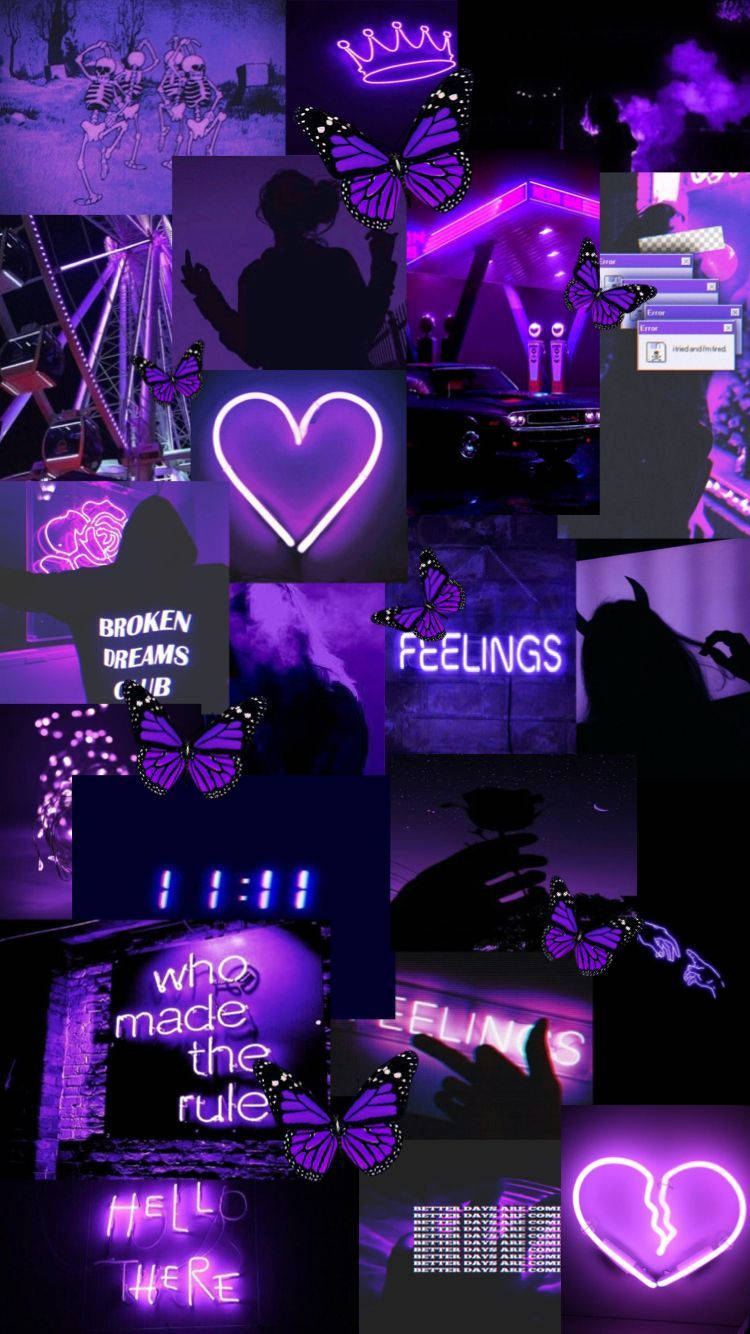 Madilim na Lila at Itim na Aesthetic Collage Wallpaper