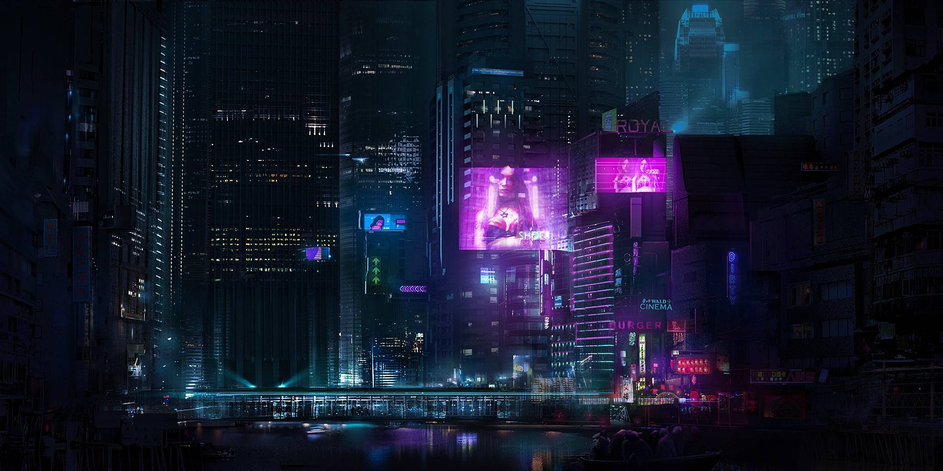 Madilim na Neon na Lungsod Wallpaper