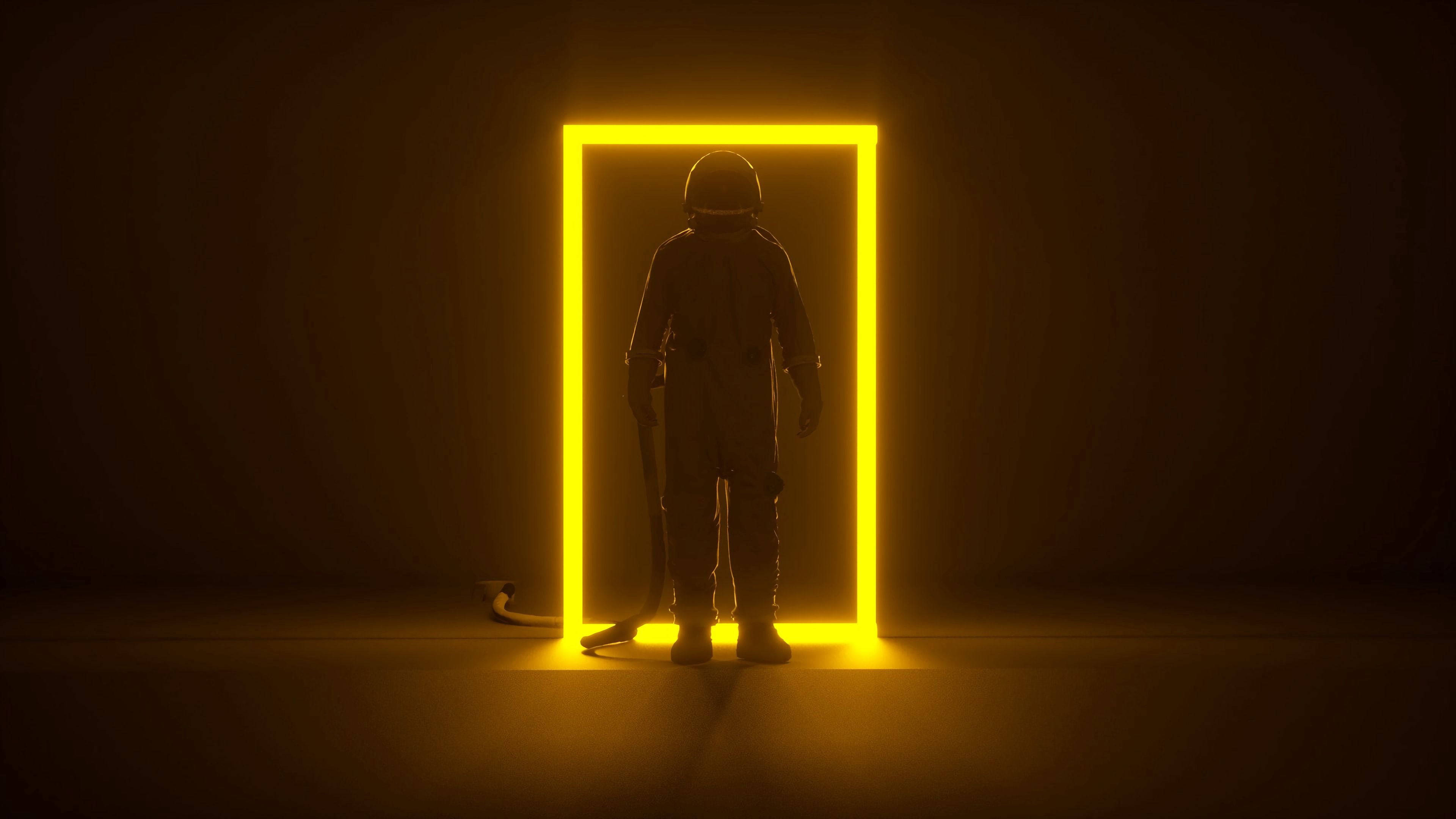 Madilim na Neon Yellow na Astronaut Wallpaper