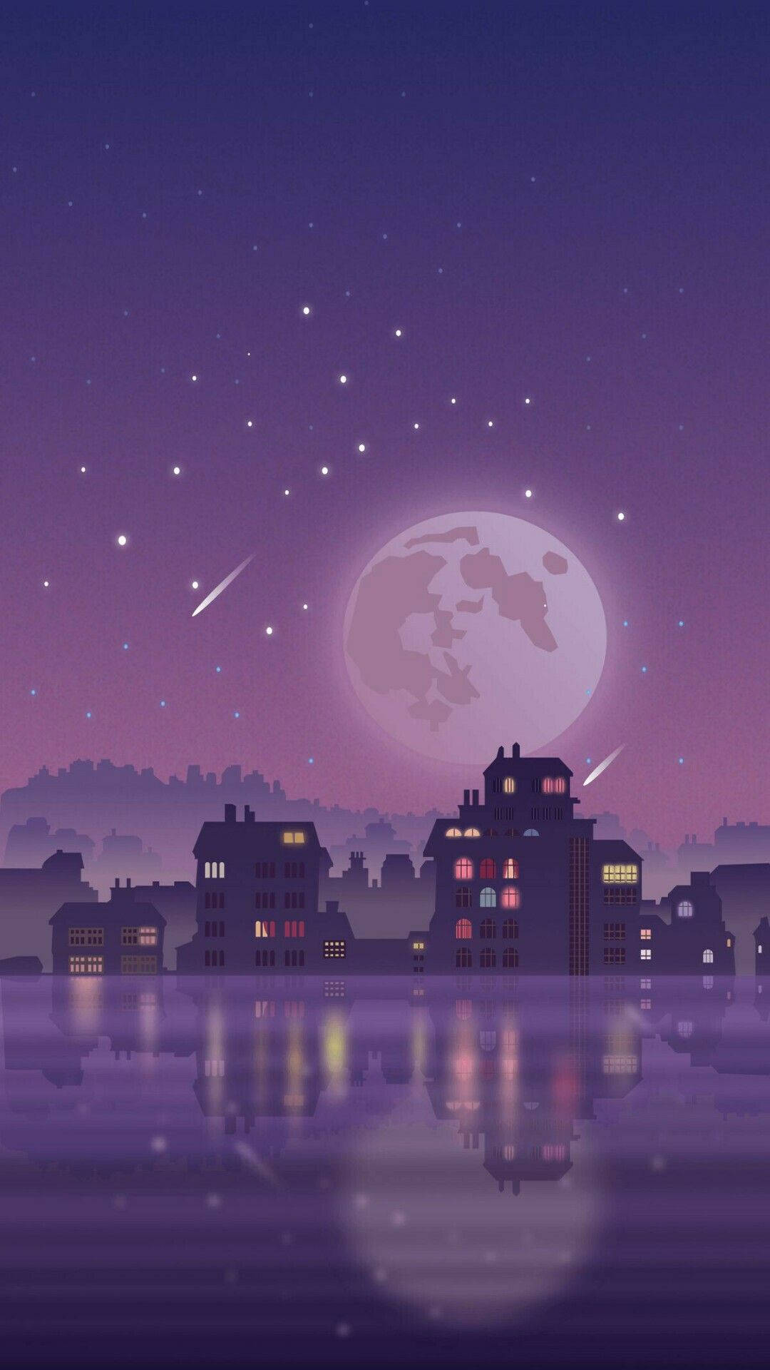 Madilim na Pastel na Lilang Langit at Bahay Wallpaper