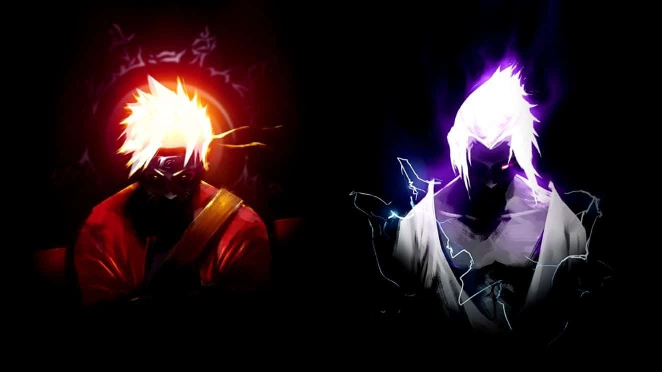 Madilim na Sasuke at Naruto Neon Digital Art Wallpaper