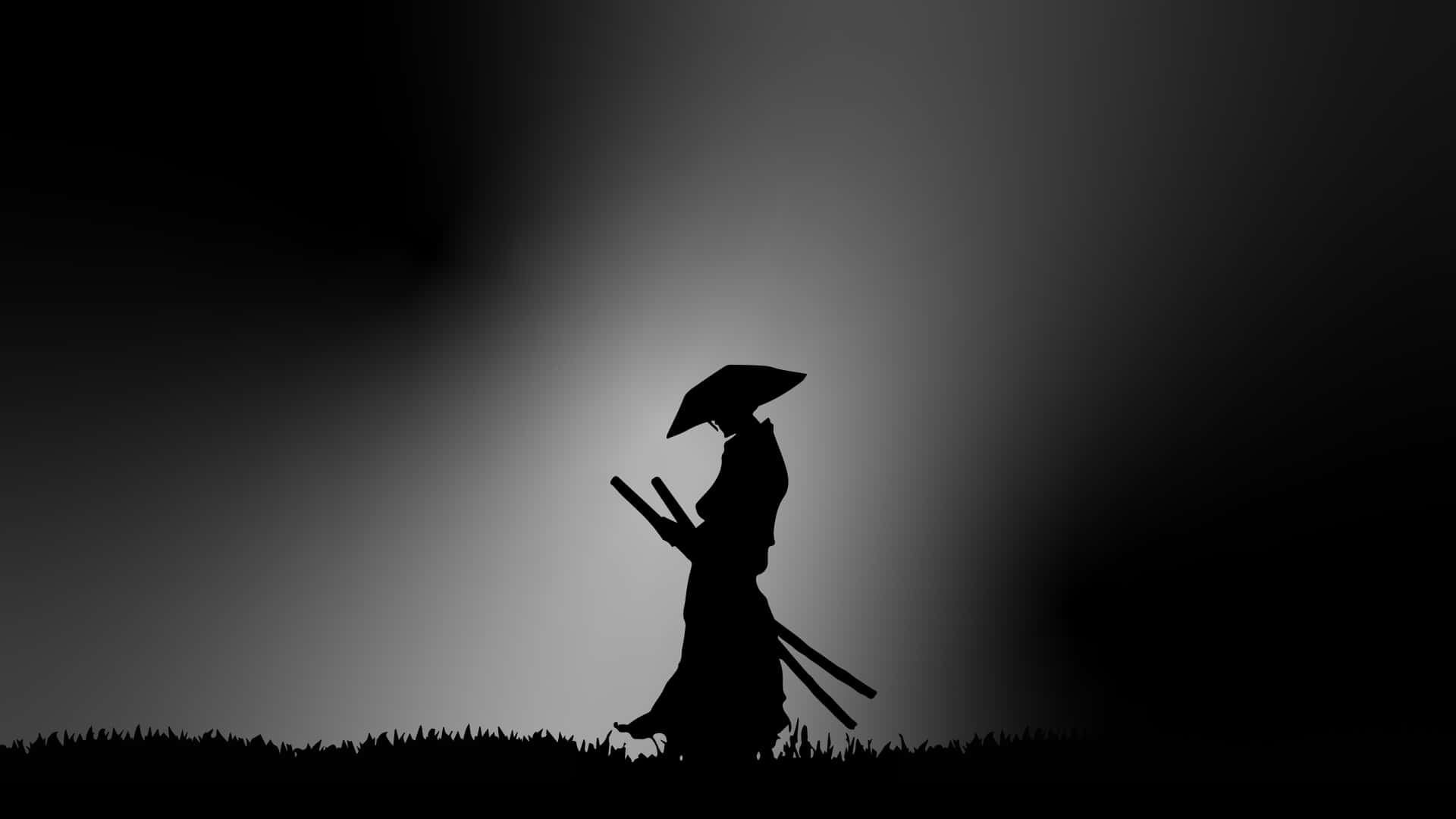 Madilim na Silweta ng Samurai sa Damo Wallpaper