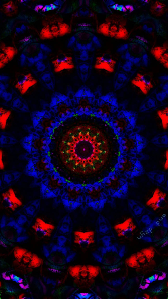 Madilim na Trippy na Pula at Asul na Mga Bilog Wallpaper