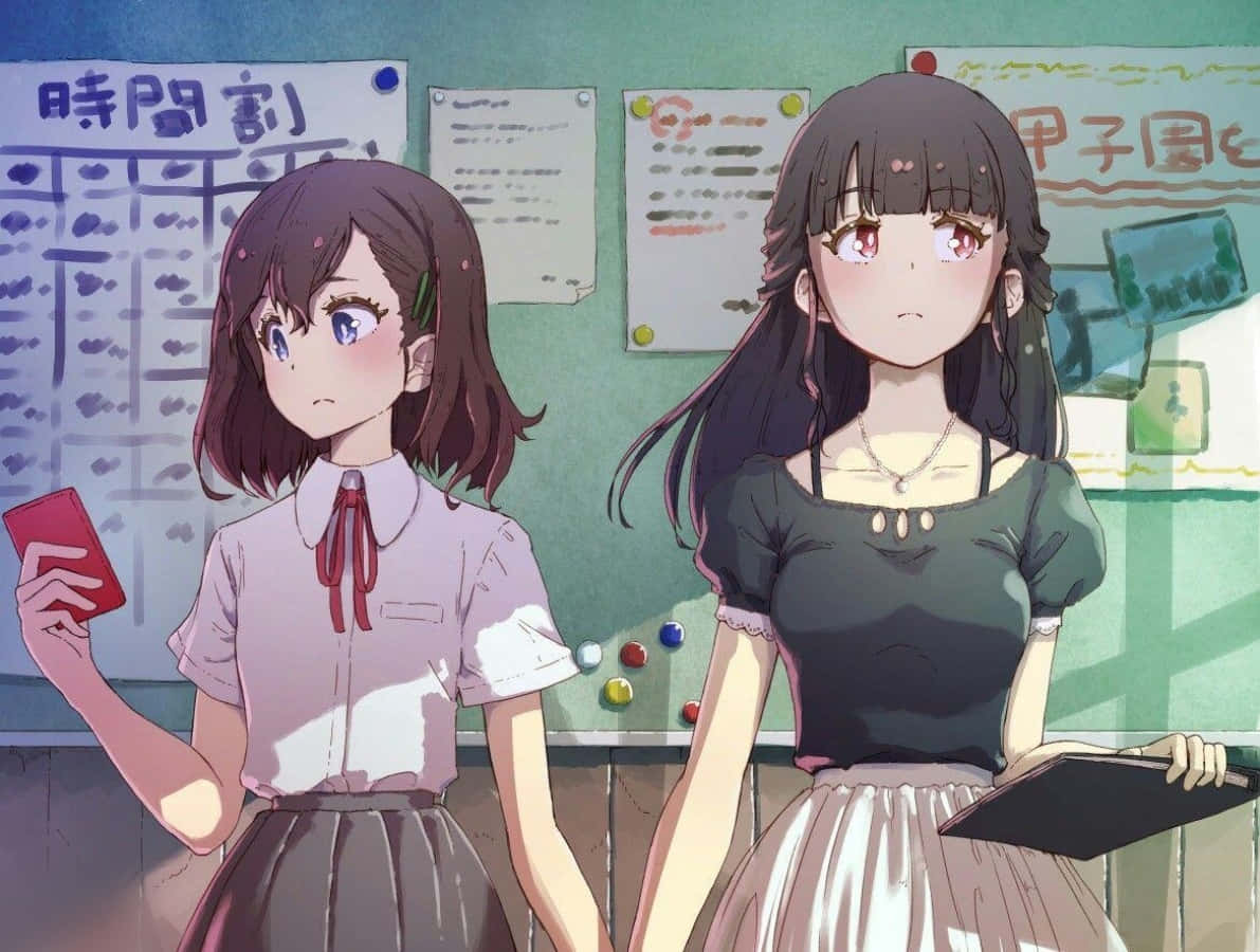 Mag-aaral na Babaeng Anime na Lesbiyana sa Silid-Aralan Wallpaper