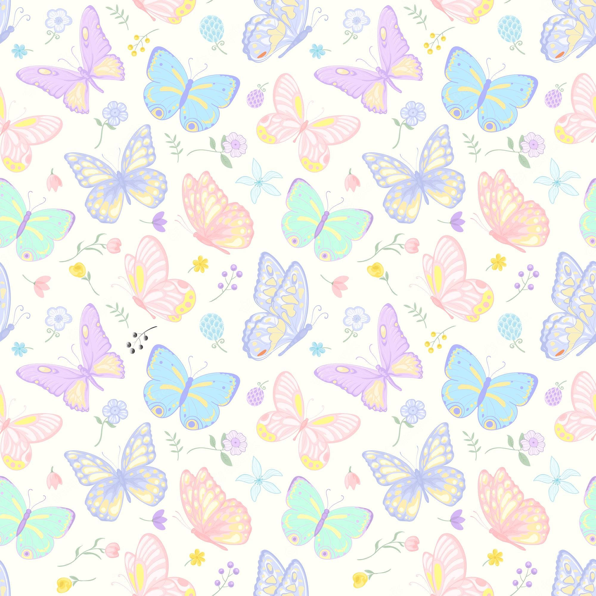 Magagandang Pastel na Paru-paro at Bulaklak Wallpaper