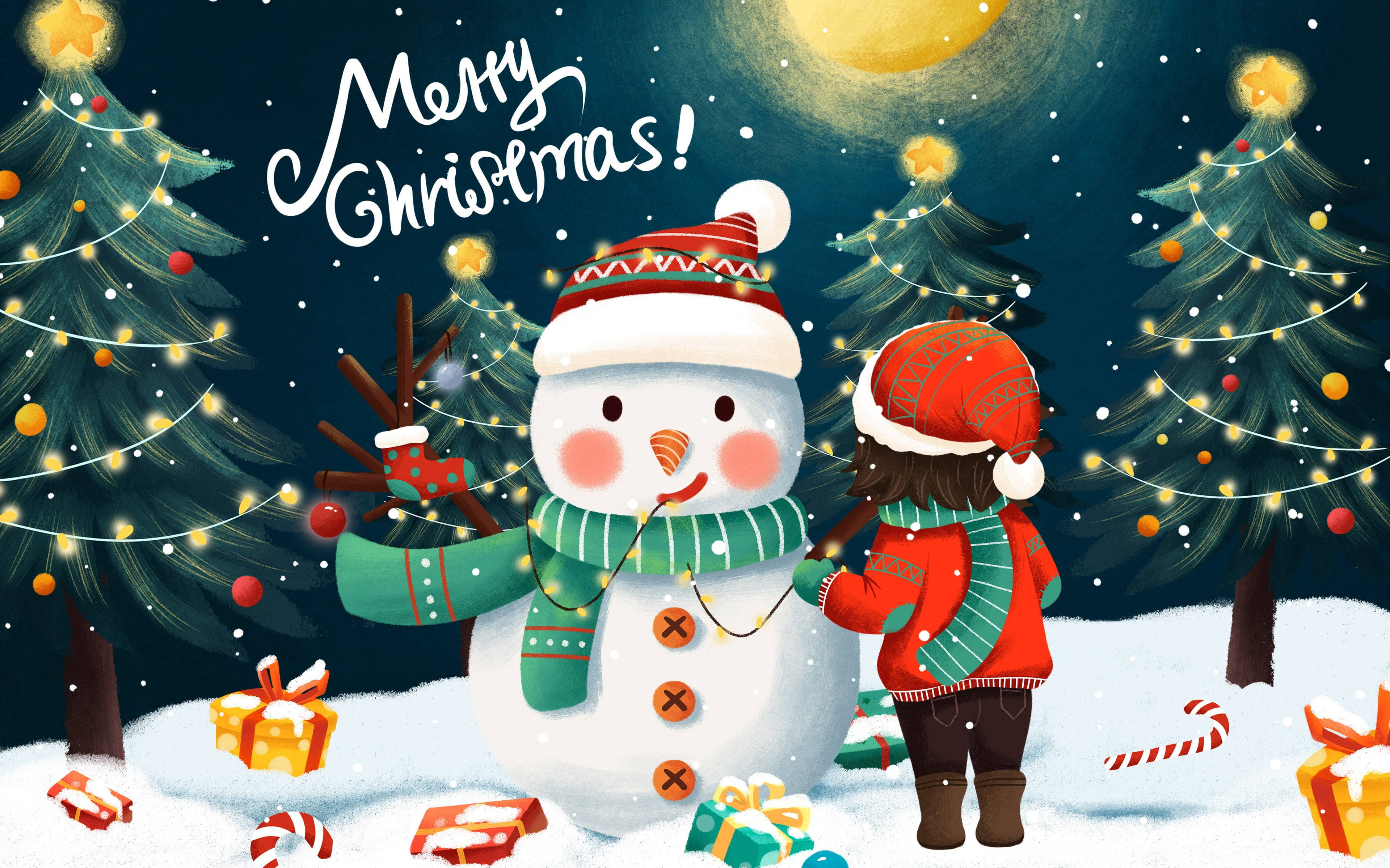 Magandang Christmas Postcard na May Snowman Wallpaper