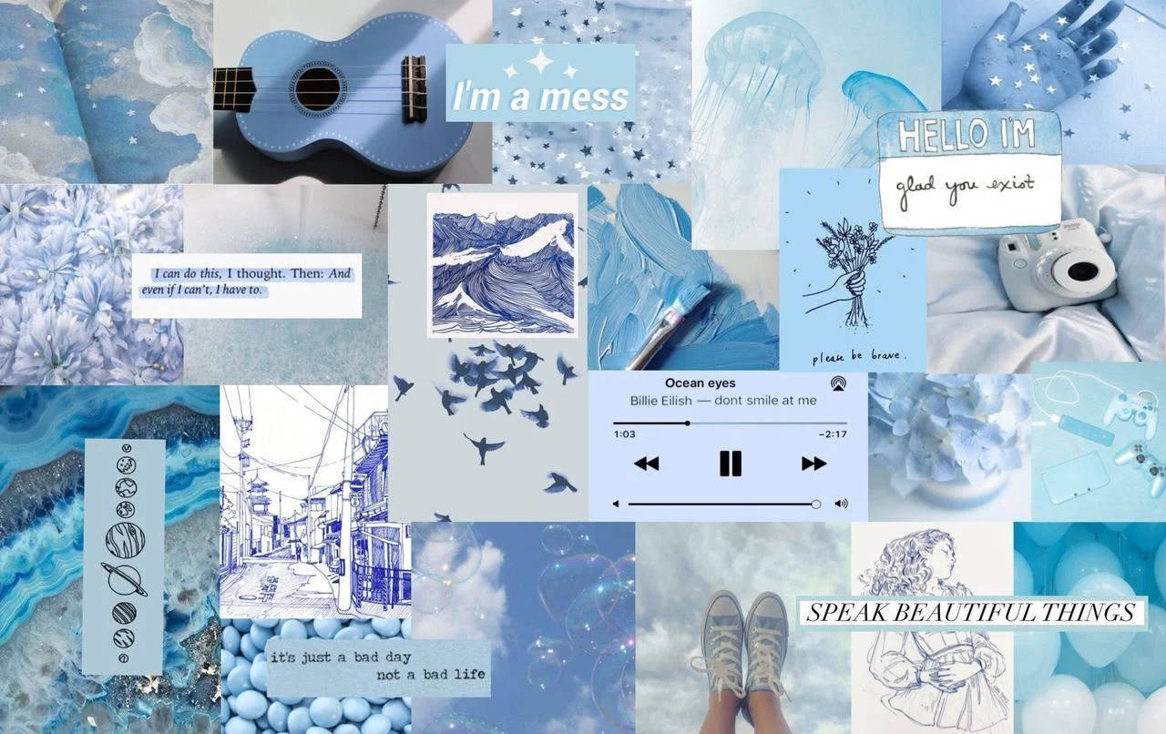 Magandang Collage na Aesthetic na Pastel Blue Wallpaper