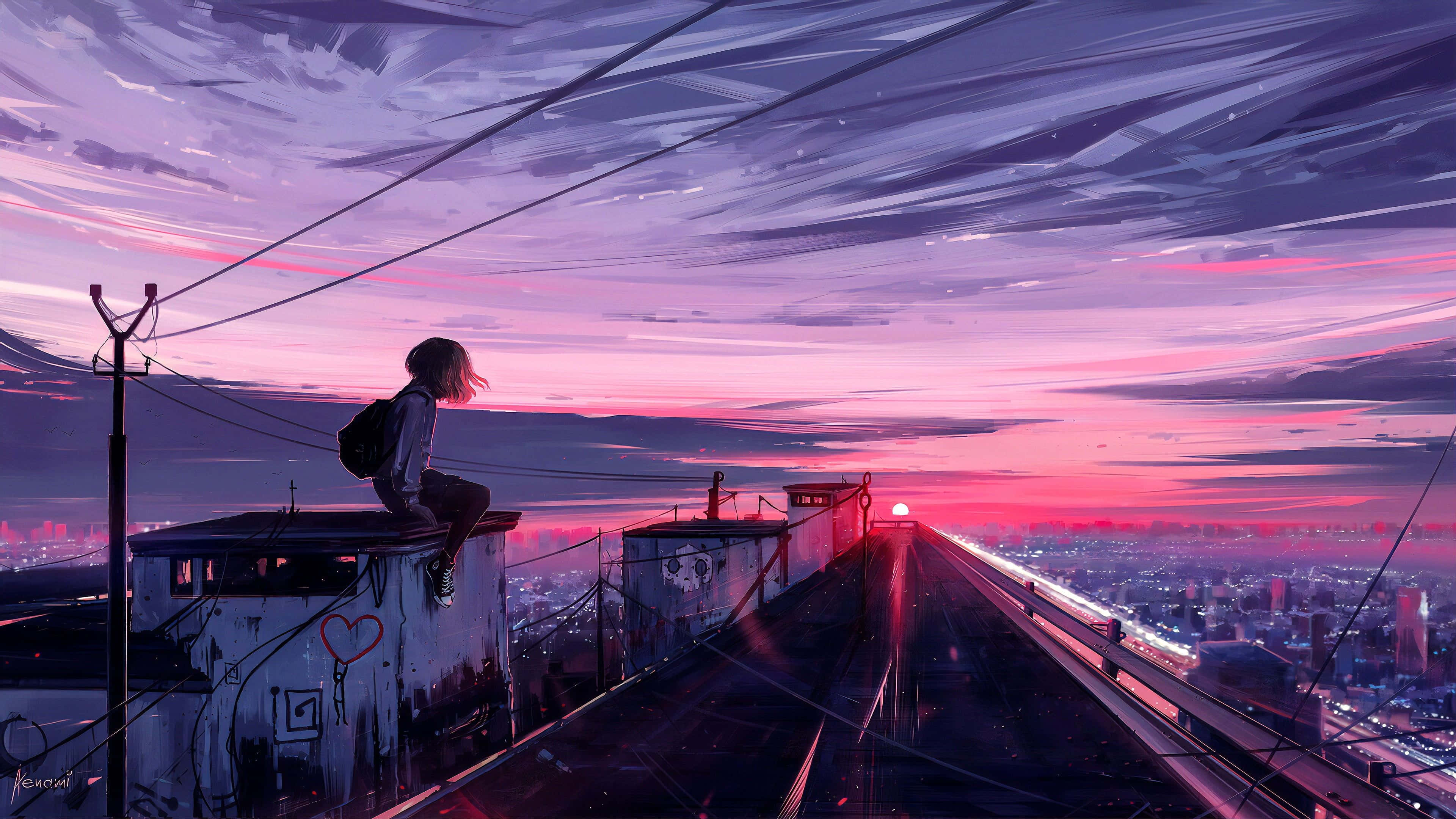 Magandang gabi sa mataong Anime City Wallpaper