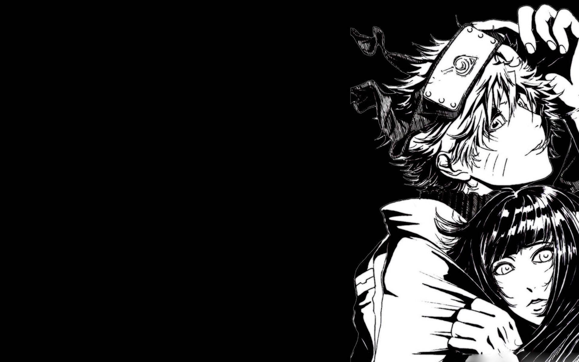 Magandang Magkasintahan na Sina Hinata at Naruto Black Wallpaper