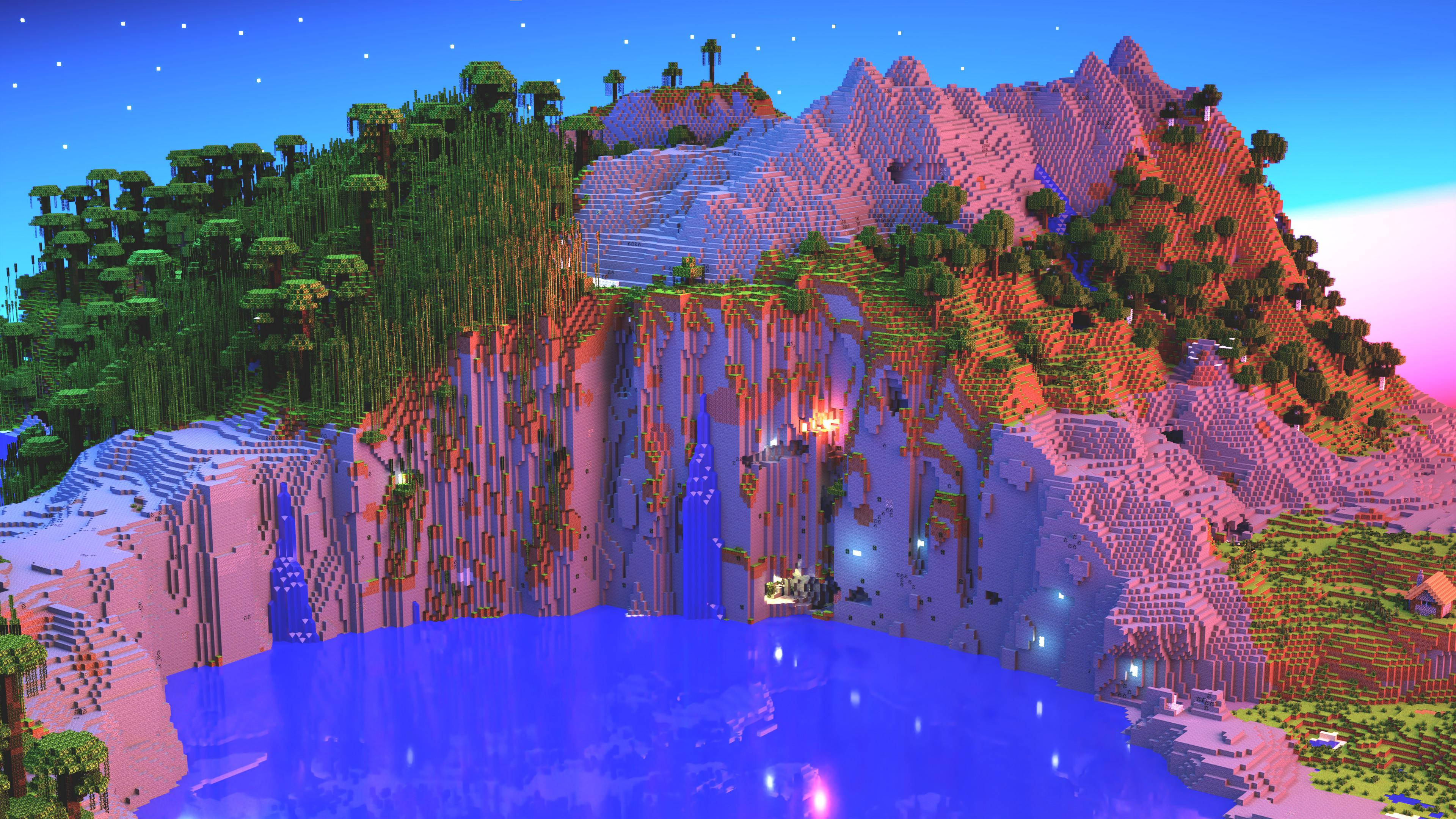 Magandang Minecraft Pink na Bundok Wallpaper