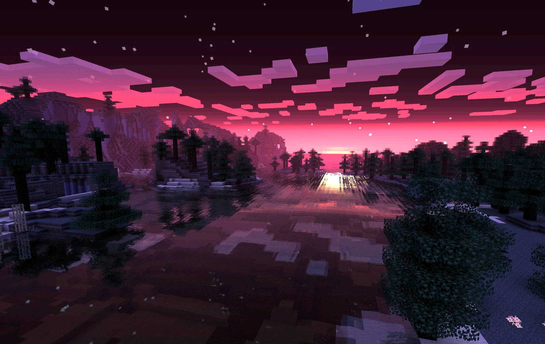 Magandang Minecraft Pink na Langit Wallpaper