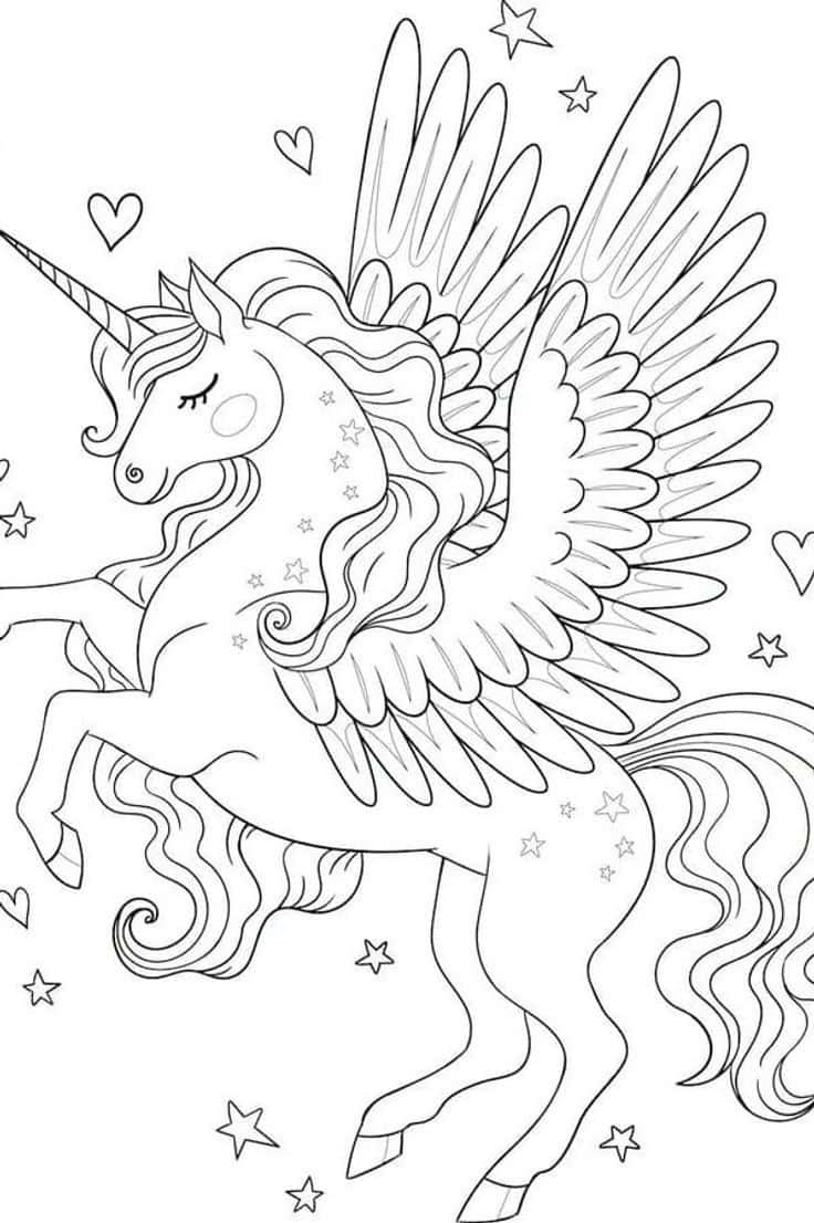 Magandang Pakpak na Pangkulay na Larawan ng Unicorn Wallpaper