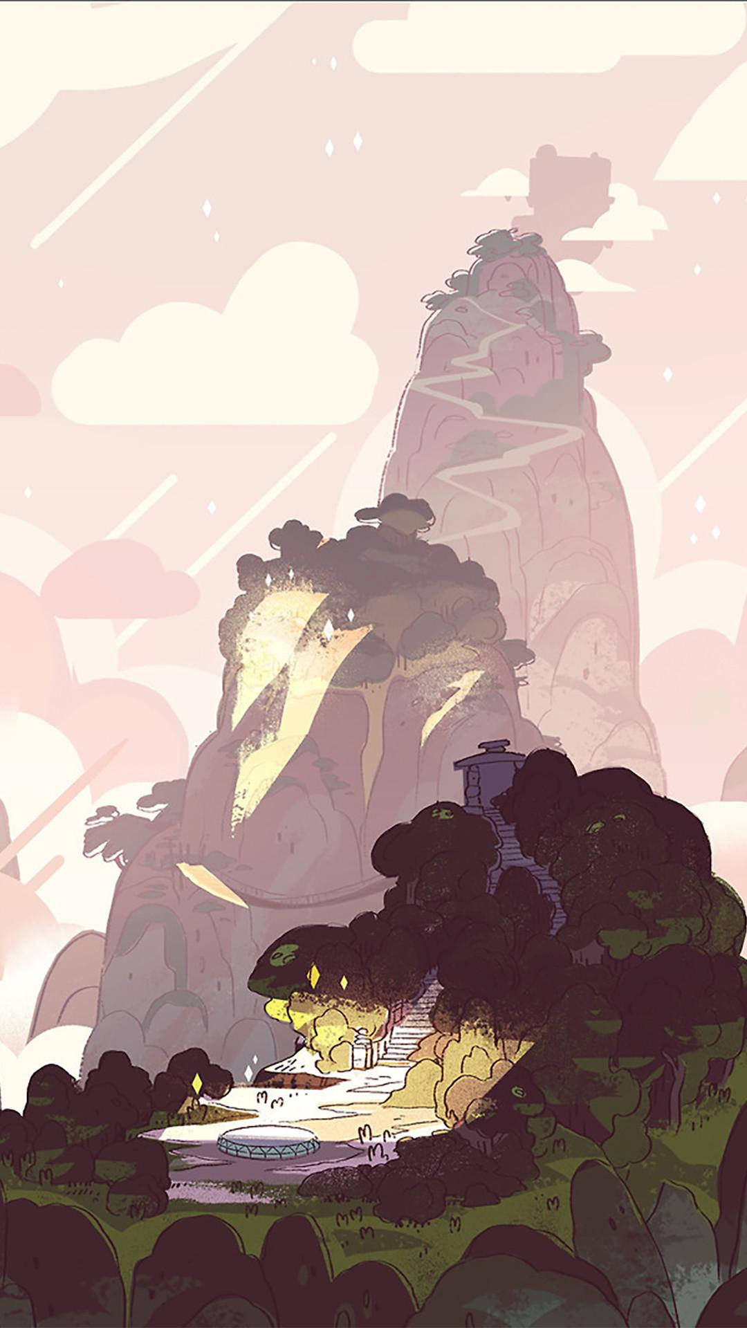 Magandang Pink na Kartun na Bundok para sa iPhone Wallpaper