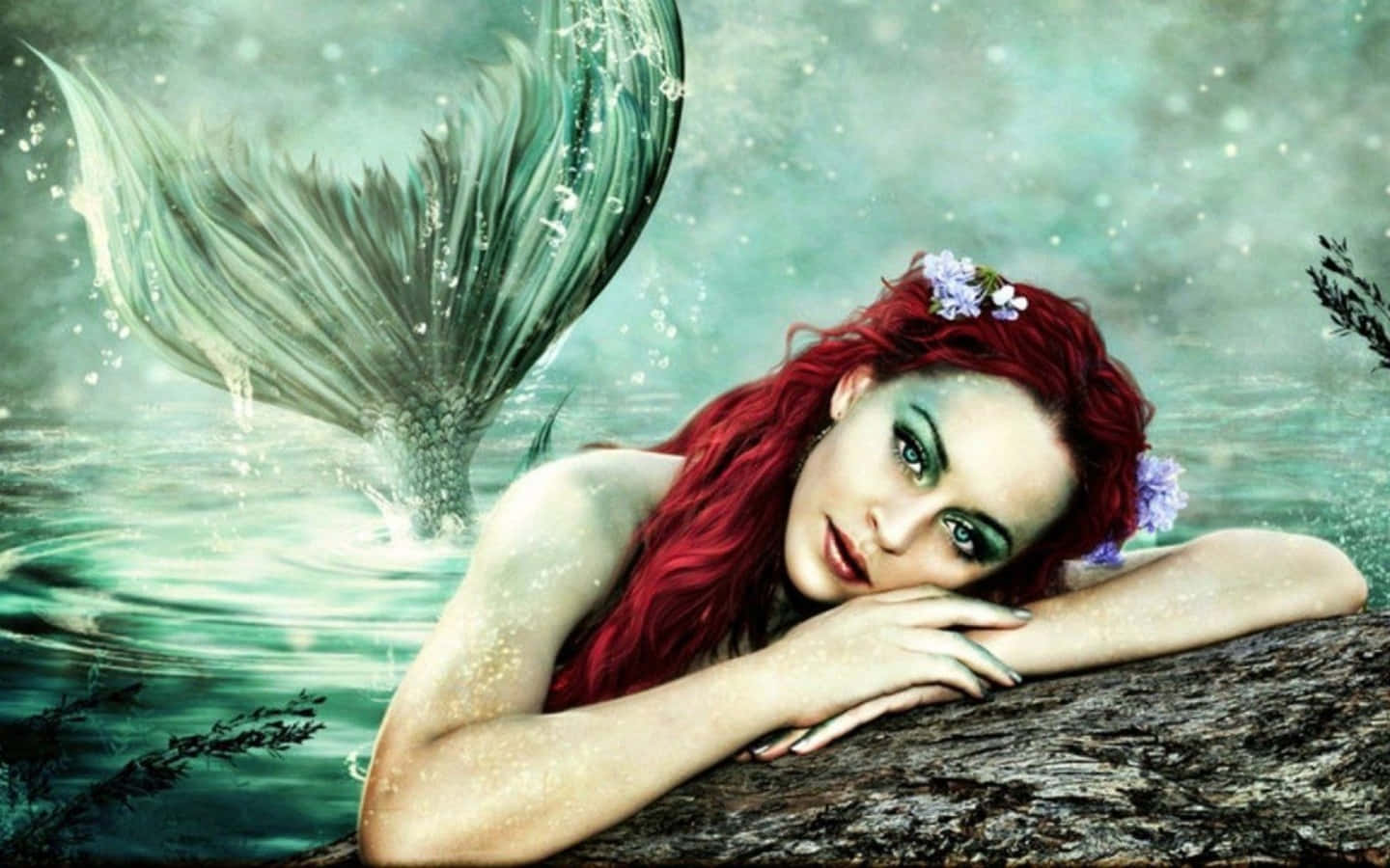 Magandang Sirena na May Pulang Buhok Wallpaper