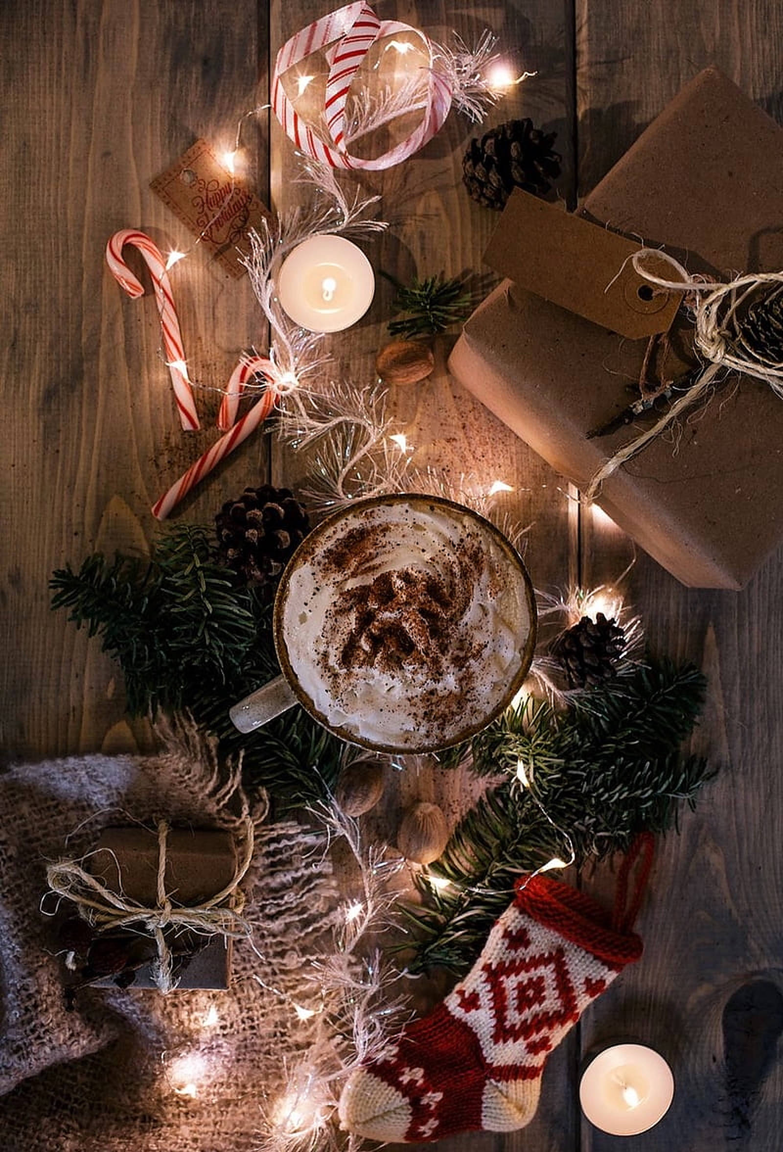 Maginhawang Ilaw ng Pasko na Aesthetic Wallpaper